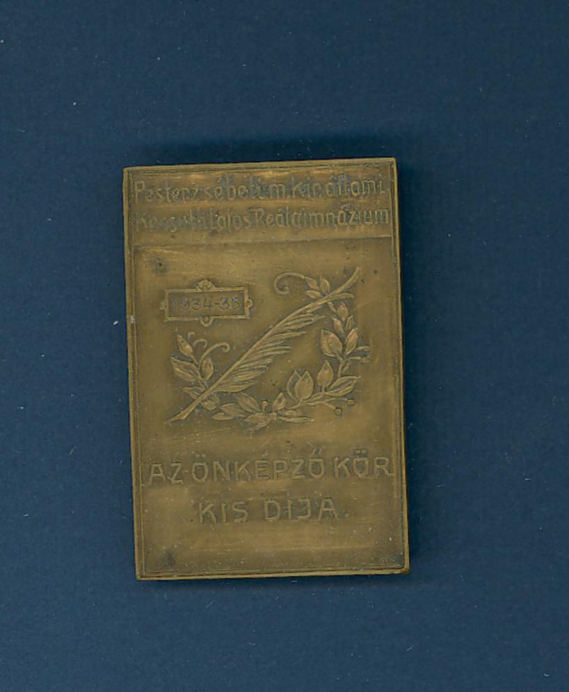Kossuth Reálgimnázium díja (Óbudai Múzeum CC BY-NC-SA)