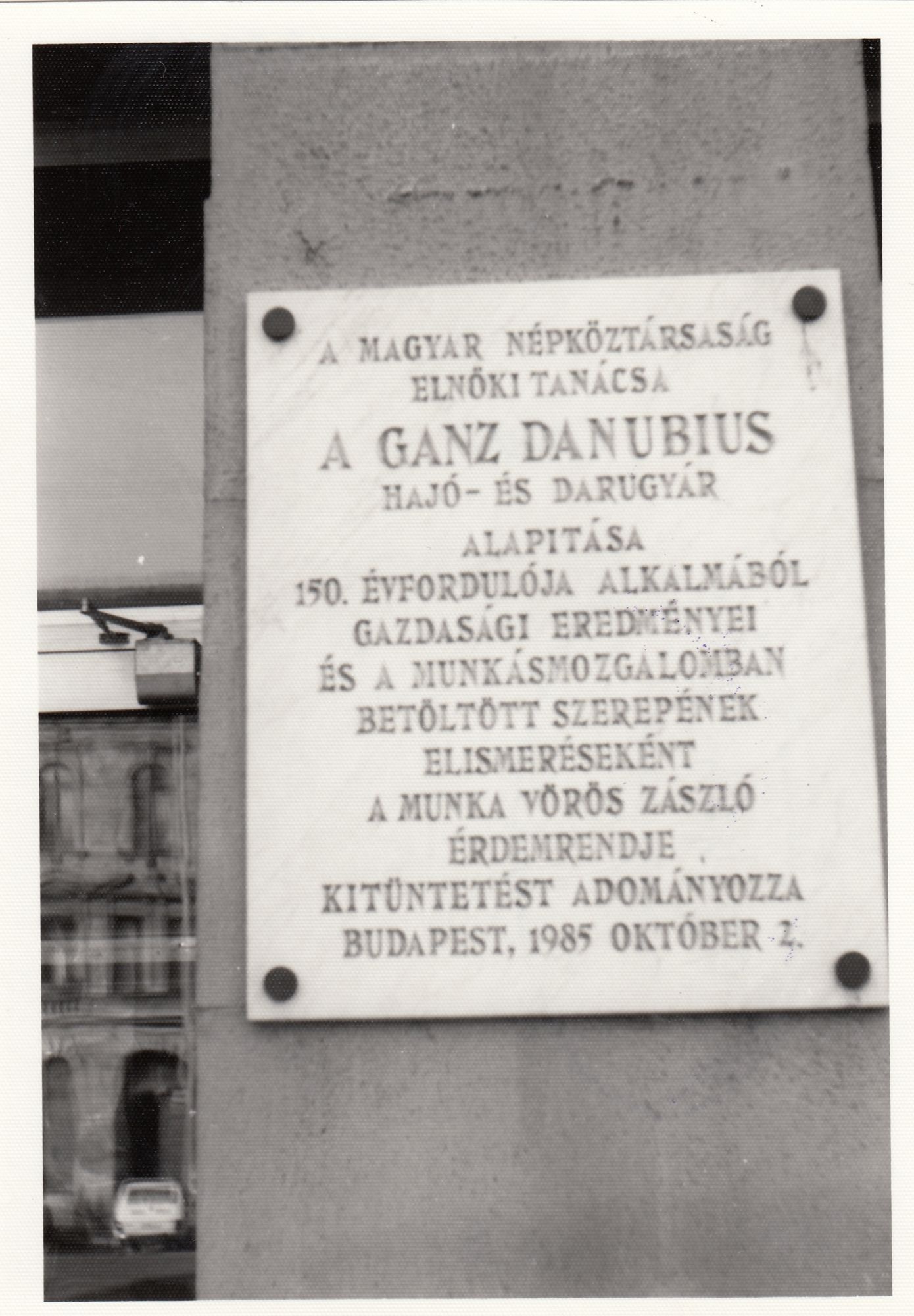 Ganz-Danubius Hajó- és Darugyár emléktábla (Angyalföldi Helytörténeti Gyűjtemény CC BY-NC-SA)