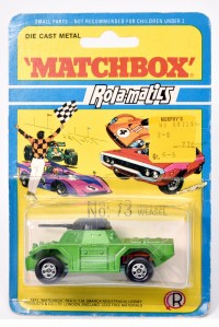 Játékautó, Matchbox, harci jármű, dobozával