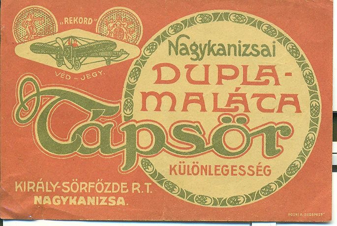 Nagykanizsai dupla maláta tápsör etikett (Magyar Kereskedelmi és Vendéglátóipari Múzeum CC BY-NC-SA)