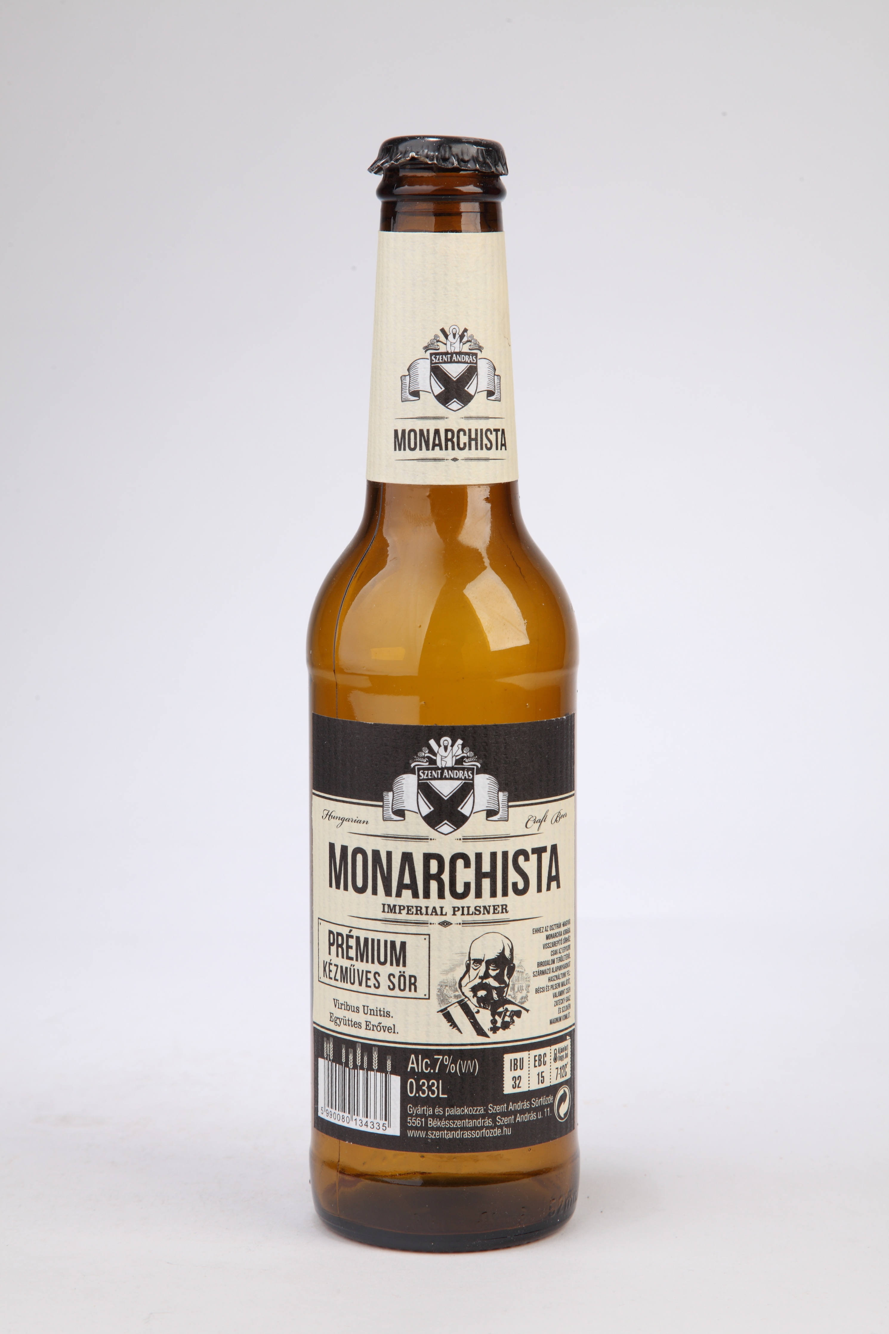 Szent András Monarchista sör üvege (Magyar Kereskedelmi és Vendéglátóipari Múzeum CC BY-NC-SA)
