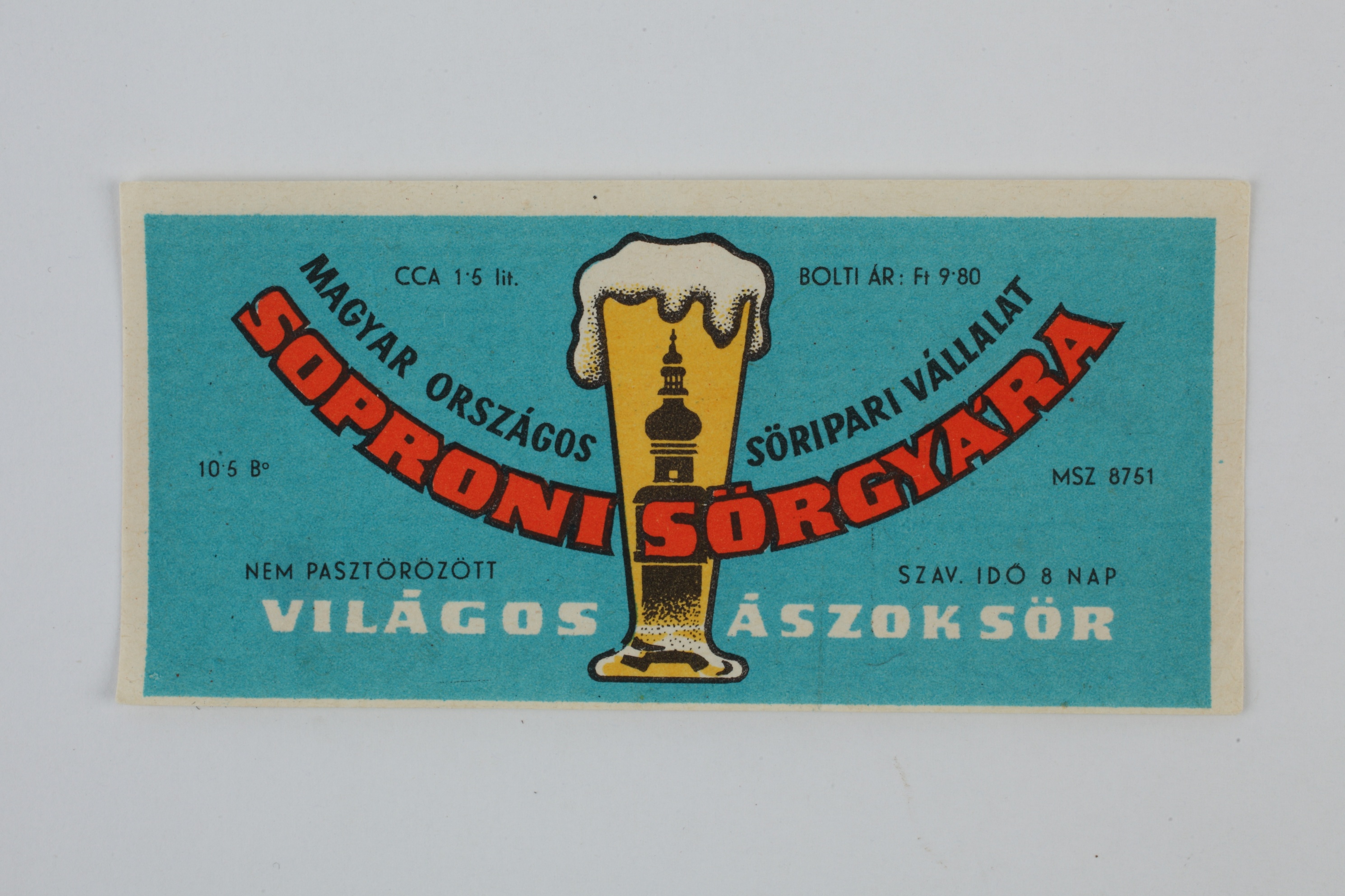 Soproni ászok sör címkéje (Magyar Kereskedelmi és Vendéglátóipari Múzeum CC BY-NC-SA)