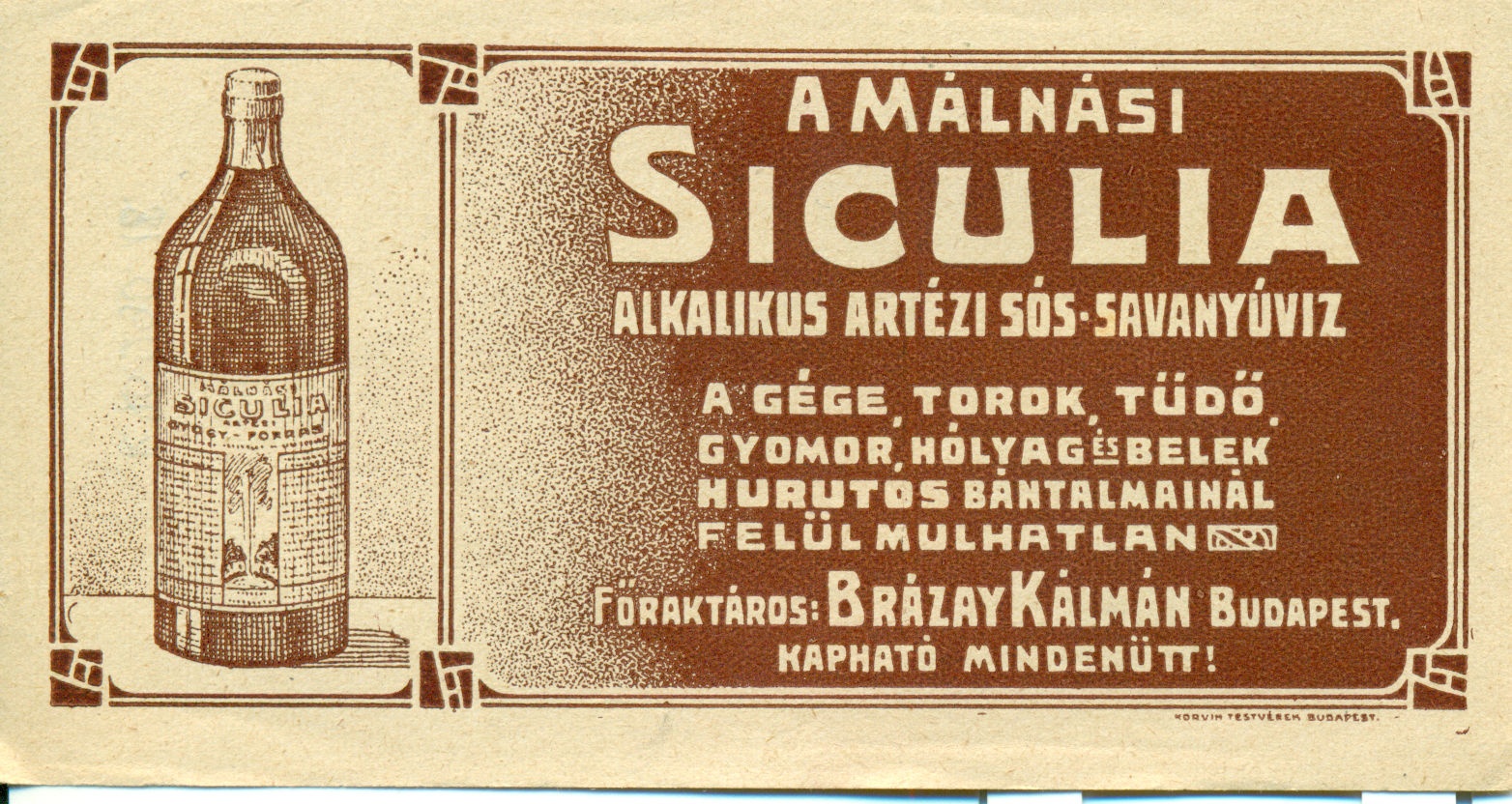 A Málnási Siculia Alkalikus Artézi Sós Savanyúvíz számolócédula (Magyar Kereskedelmi és Vendéglátóipari Múzeum CC BY-NC-SA)