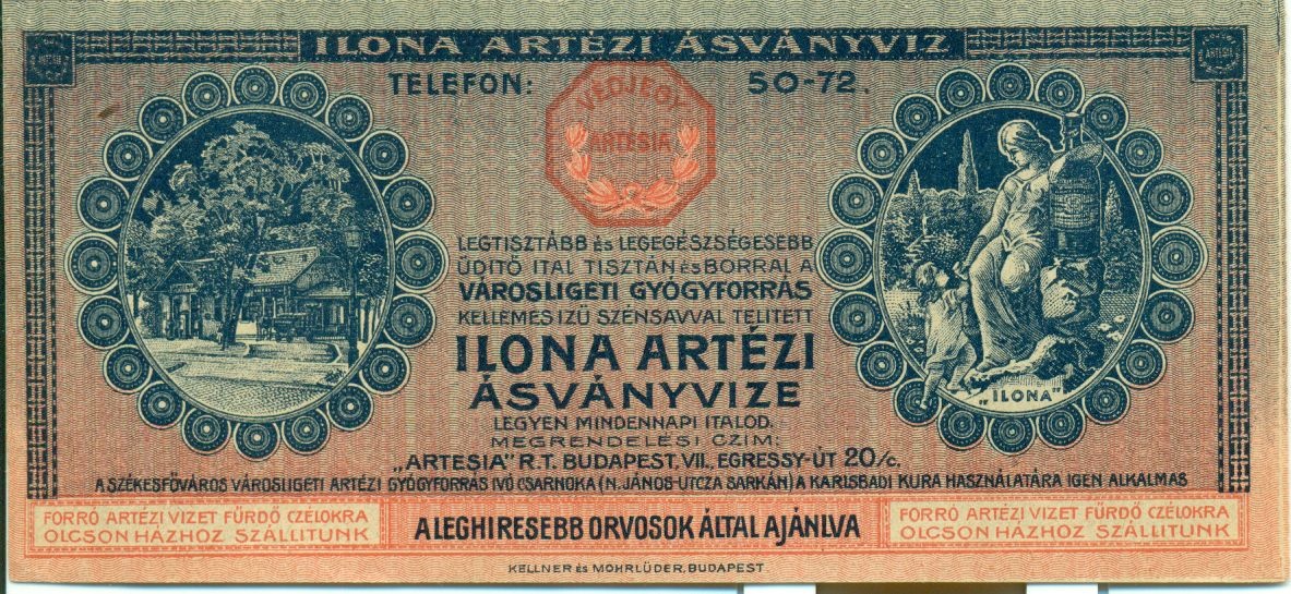 Ilona Artézi Ásványvíz számolócédula (Magyar Kereskedelmi és Vendéglátóipari Múzeum CC BY-NC-SA)