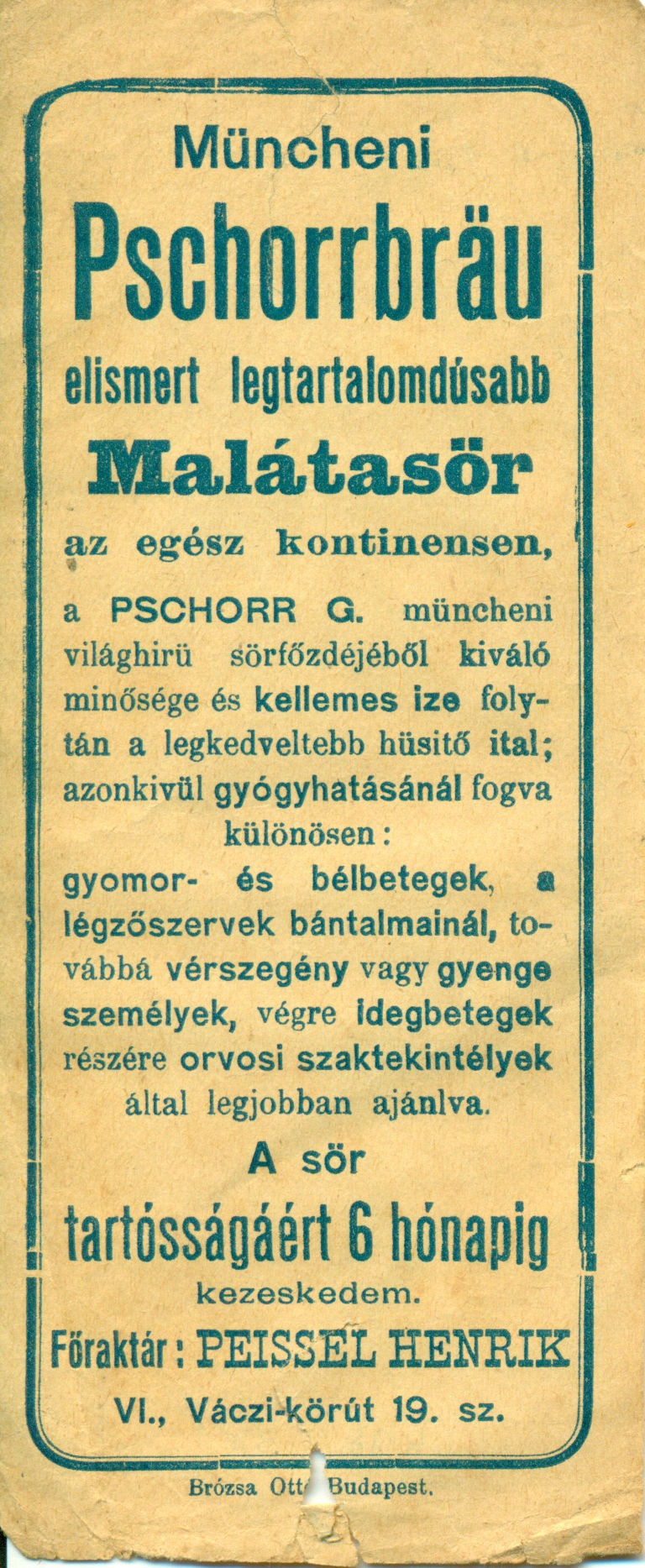 Pschorr sör számolócédula (Magyar Kereskedelmi és Vendéglátóipari Múzeum CC BY-NC-SA)