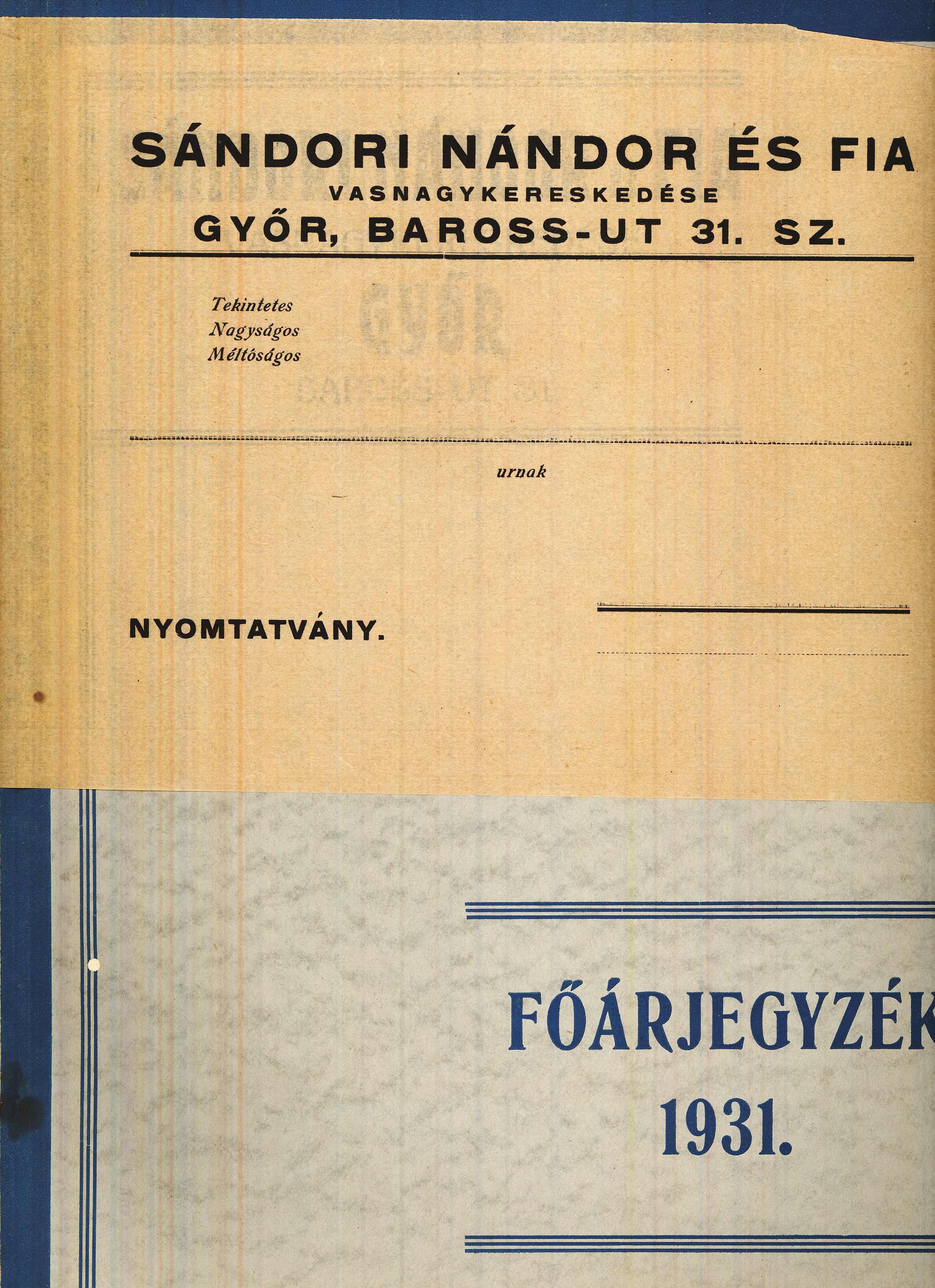 Sándori Nándor árjegyzék (Magyar Kereskedelmi és Vendéglátóipari Múzeum CC BY-NC-SA)