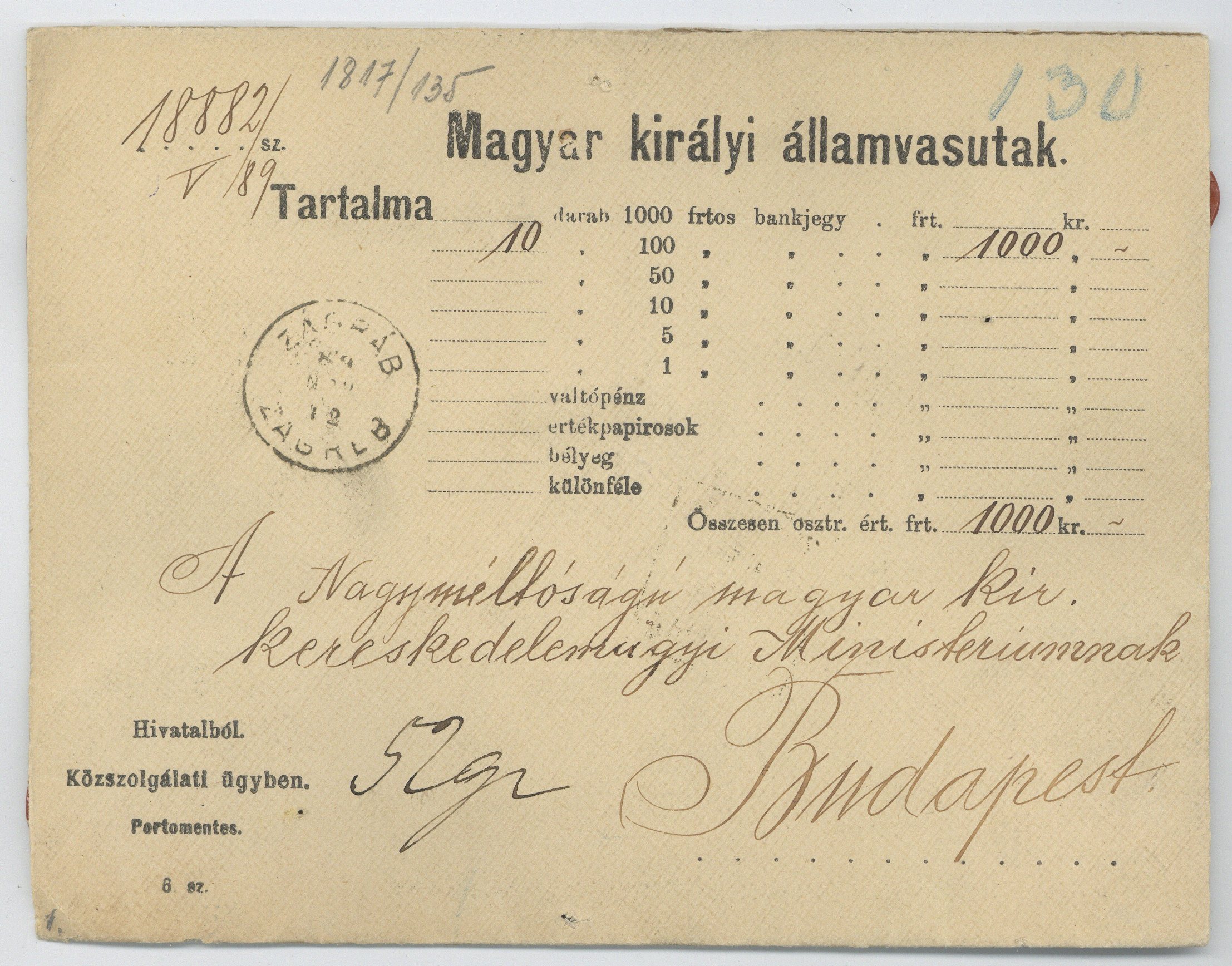 Viaszpecsétes, pénzes levélboríték (Postamúzeum CC BY-NC-SA)