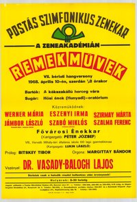Plakát - Postás Szimfonikus Zenekar a Zeneakadémián, Remekművek, 1968