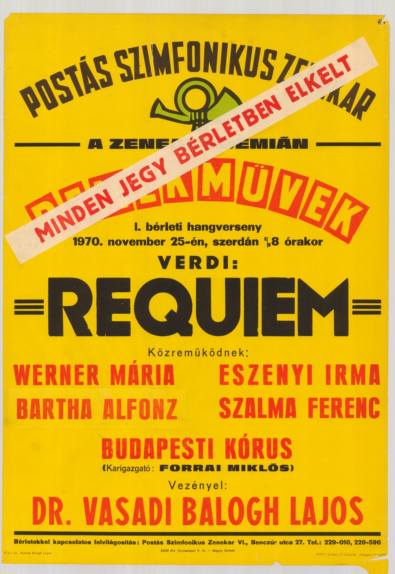 Plakát - Postás Szimfonikus Zenekar a Zeneakadémián, Remekművek, 1970 (Postamúzeum CC BY-NC-SA)