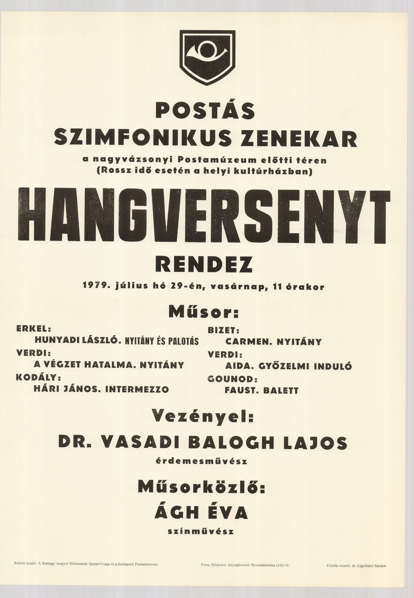 Plakát - Postás Szimfonikus Zenekar Nagyvázsonyban, 1979 (Postamúzeum CC BY-NC-SA)
