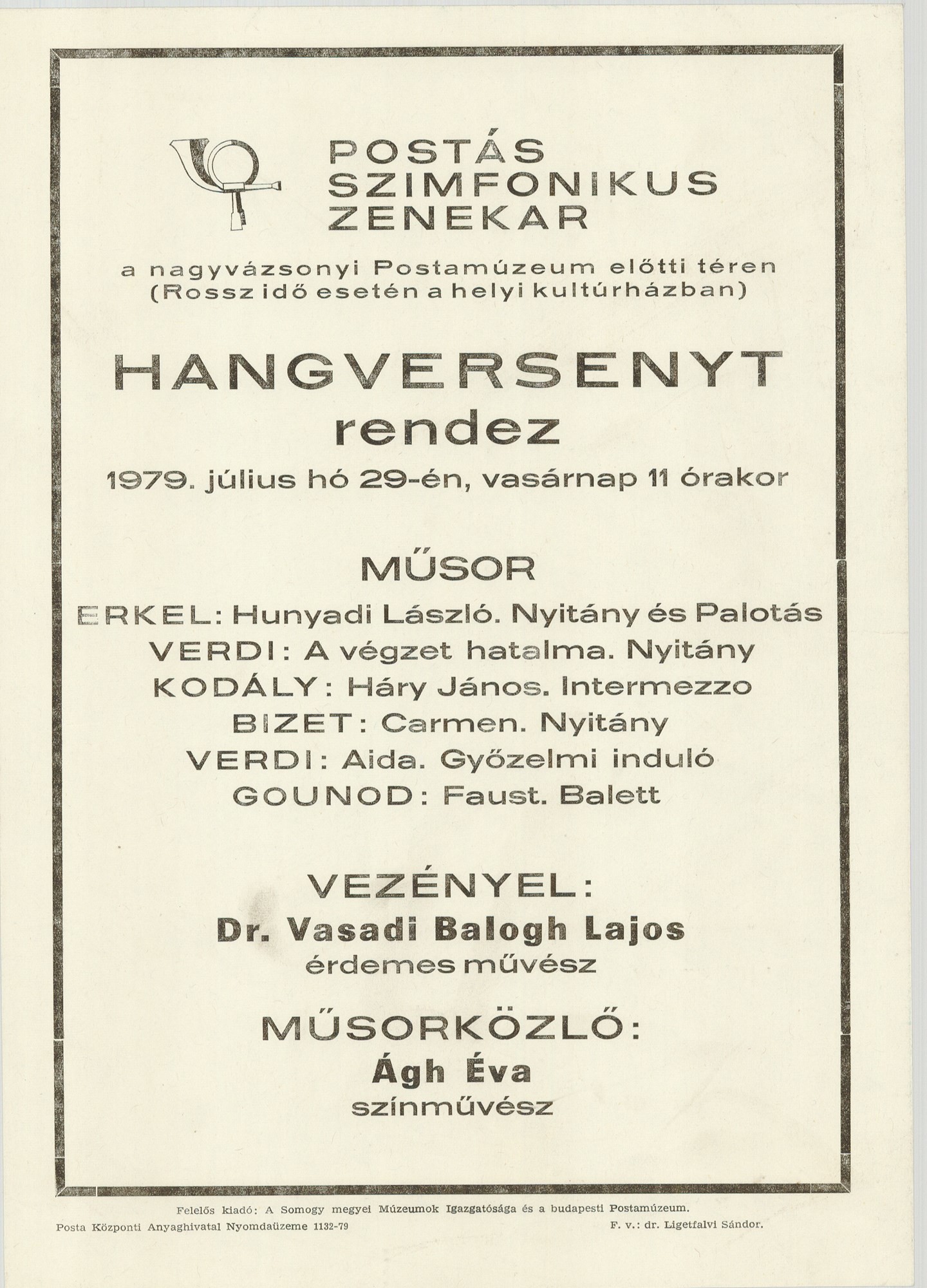 Plakát - Postás Szimfonikus Zenekar Nagyvázsonyban, 1979 (Postamúzeum CC BY-NC-SA)