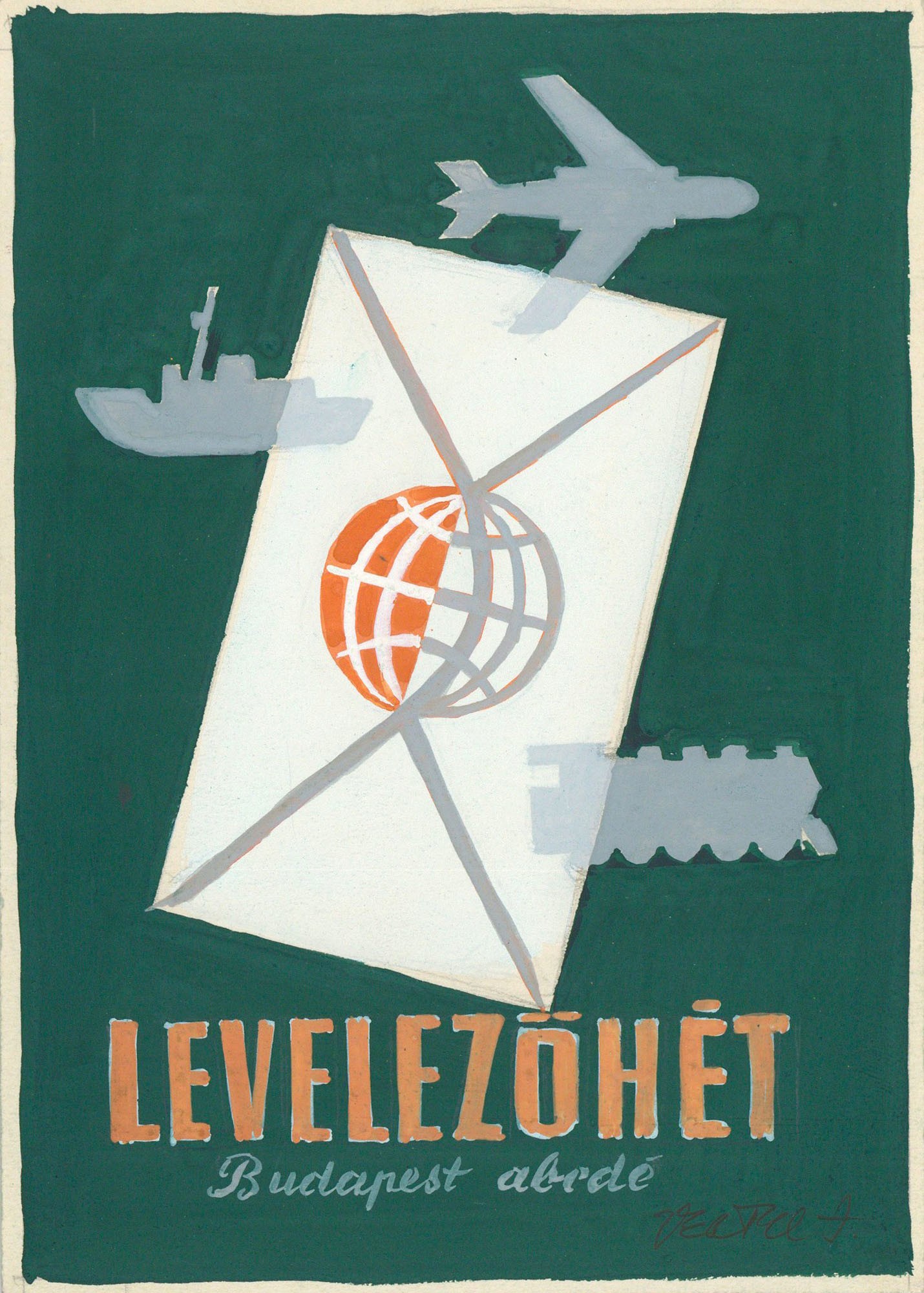 Postai programot népszerűsítő plakát vagy kiadvány terve. (Postamúzeum CC BY-NC-SA)