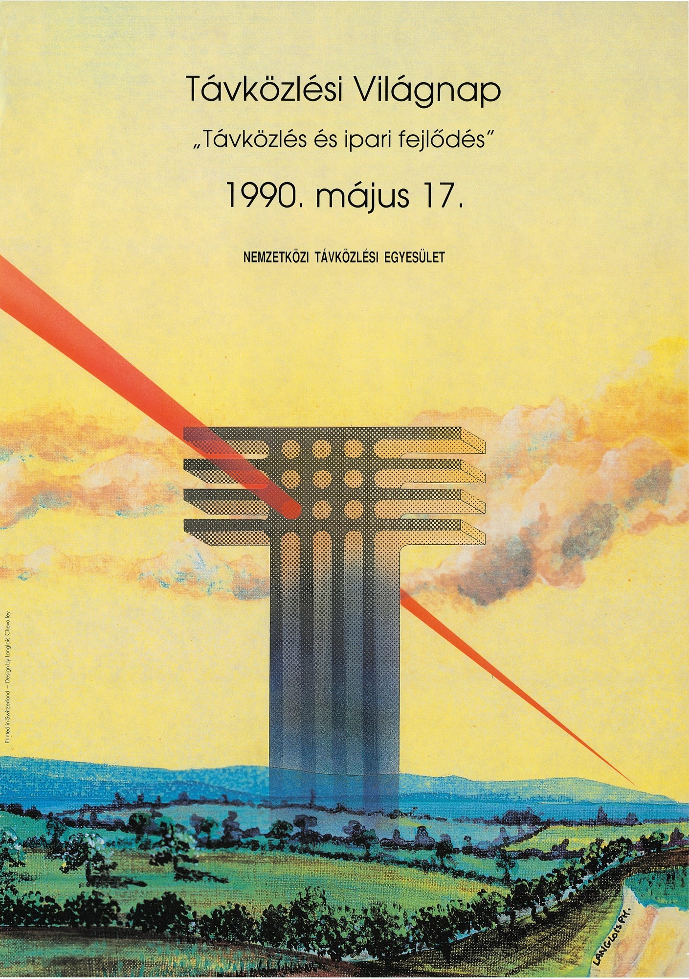 Grafikai plakát - Nemzetközi Távközlési Világnap, 1990 (Postamúzeum CC BY-NC-SA)