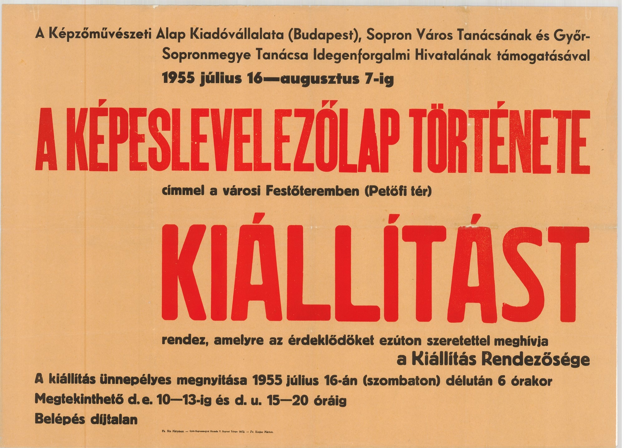 Szöveges plakát - Képeslevelezőlap történeti kiállítás, 1955 (Postamúzeum CC BY-NC-SA)