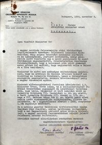 Schöner Alfréd főrabbi és dr. Losonci András levele - Magyar Izraeliták Országos Képviselete Irodája