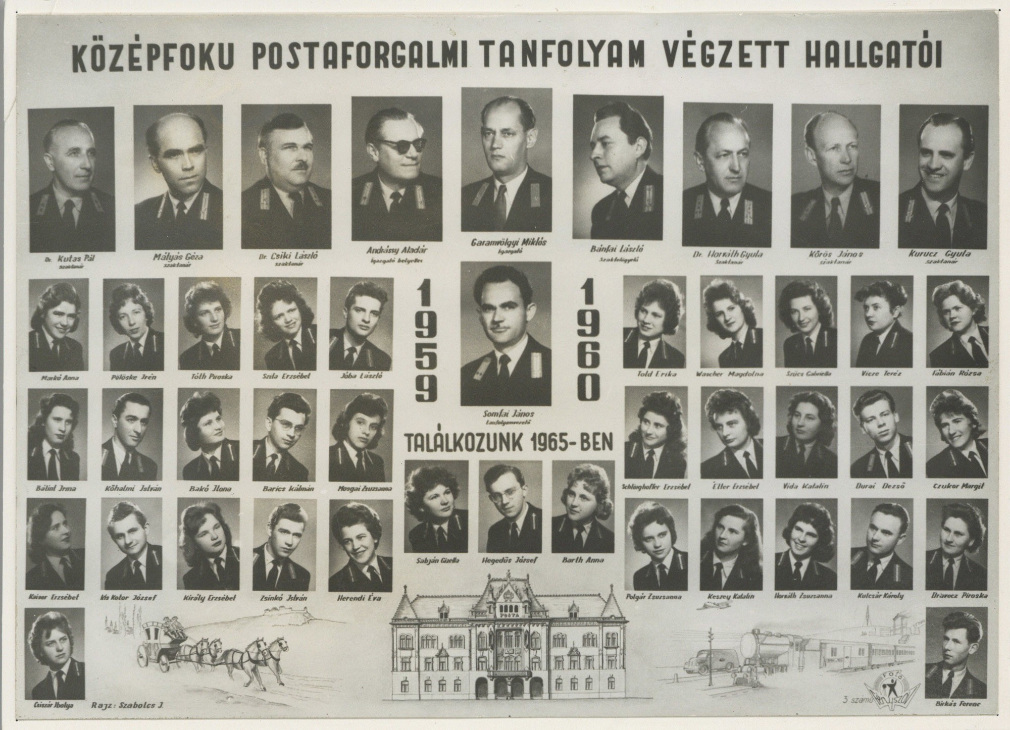 Középfokú postaforgalmi tanfolyam tablóképe Pécsről (Postamúzeum CC BY-NC-SA)