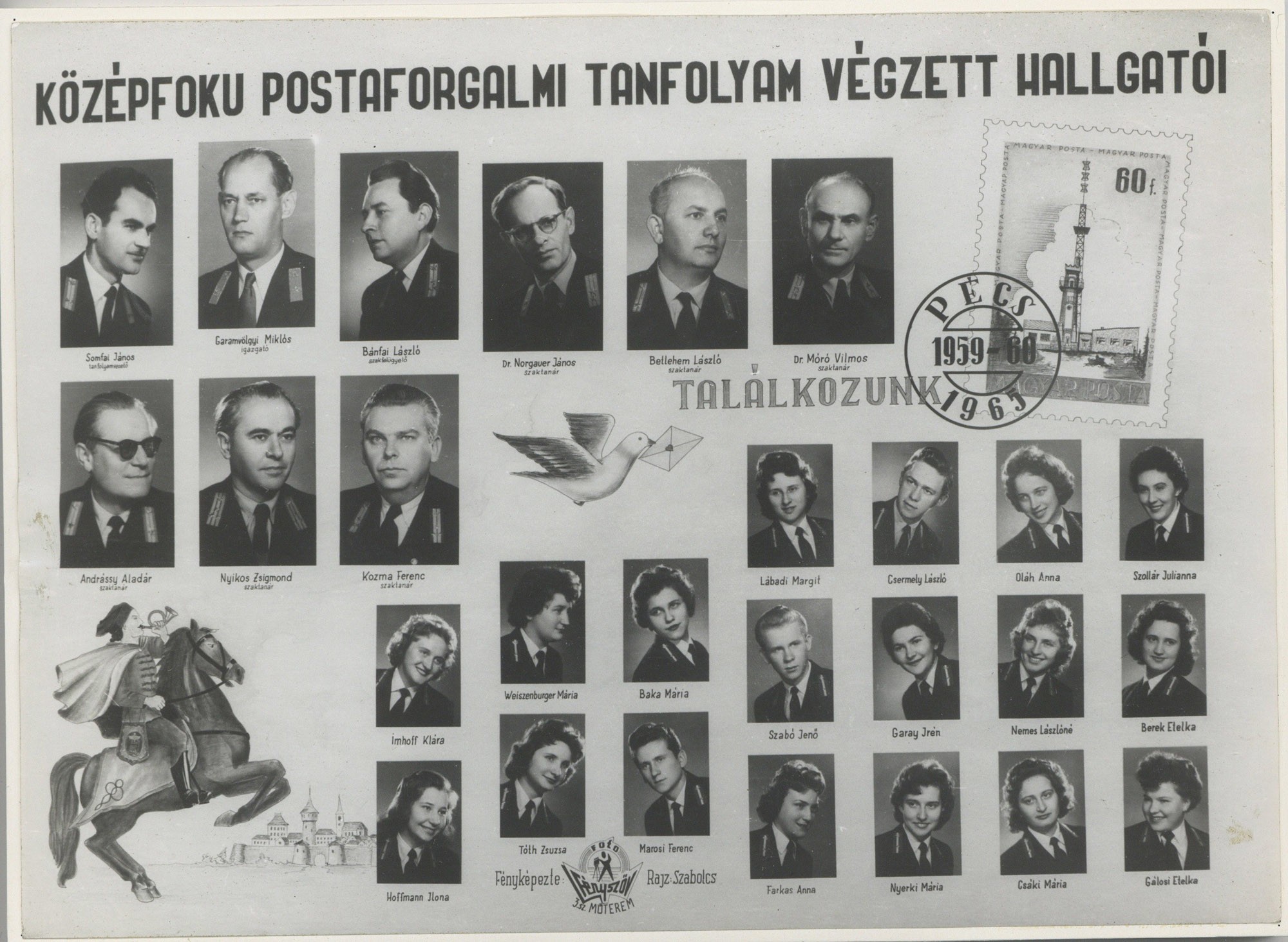 Középfokú postaforgalmi tanfolyam tablóképe Pécsről (Postamúzeum CC BY-NC-SA)