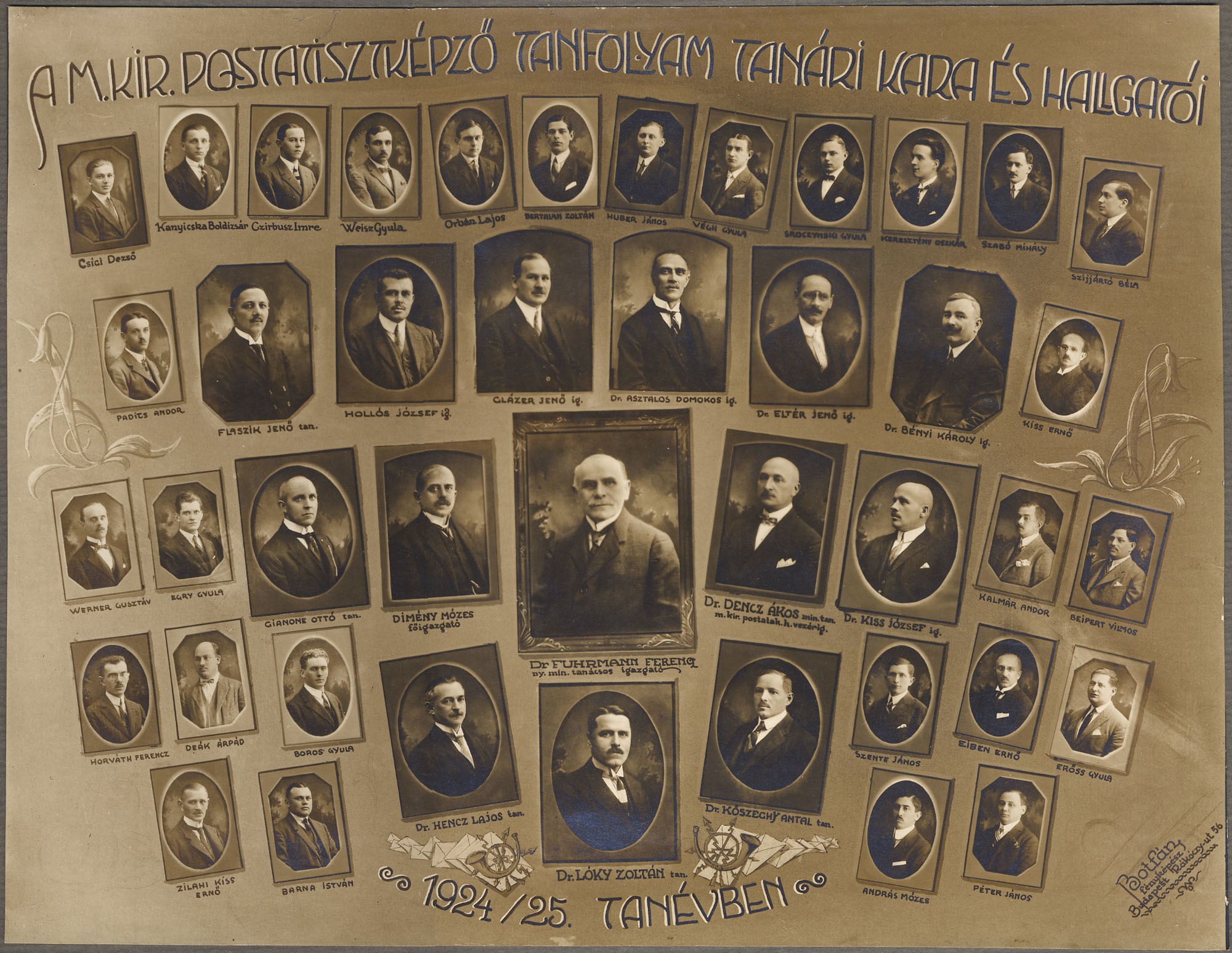 A m.kir.postatisztképző tanfolyam tanári kara és hallgatói 1924/25 évben (Postamúzeum CC BY-NC-SA)