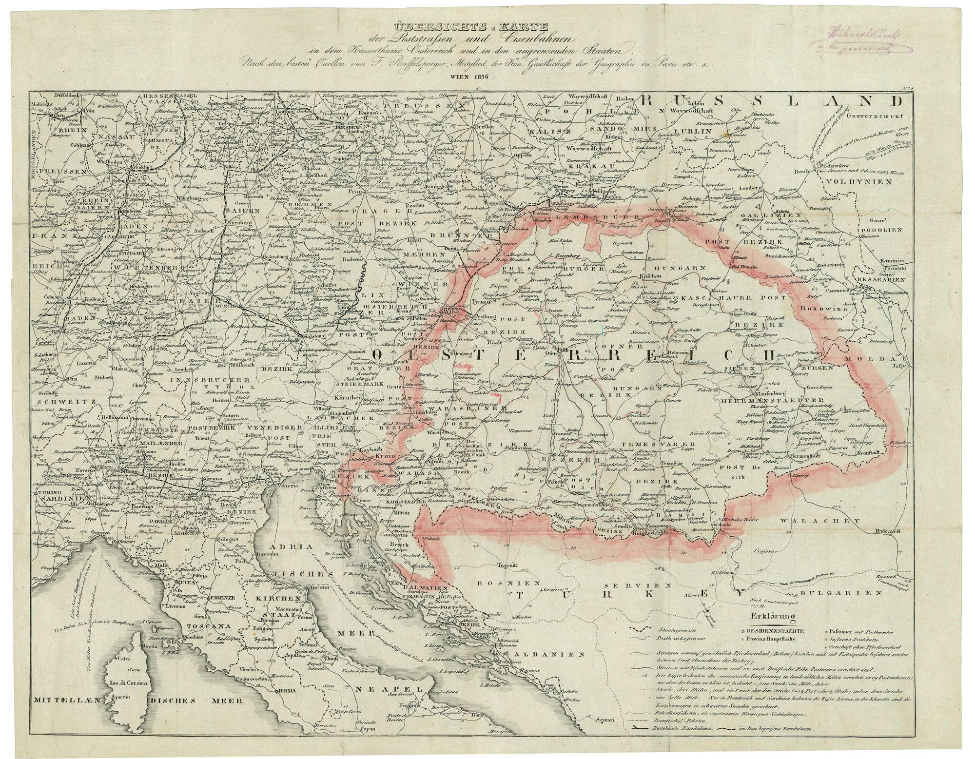 Ausztria és a szomszédos államok postai és vasúti térképe (Postamúzeum CC BY-NC-SA)
