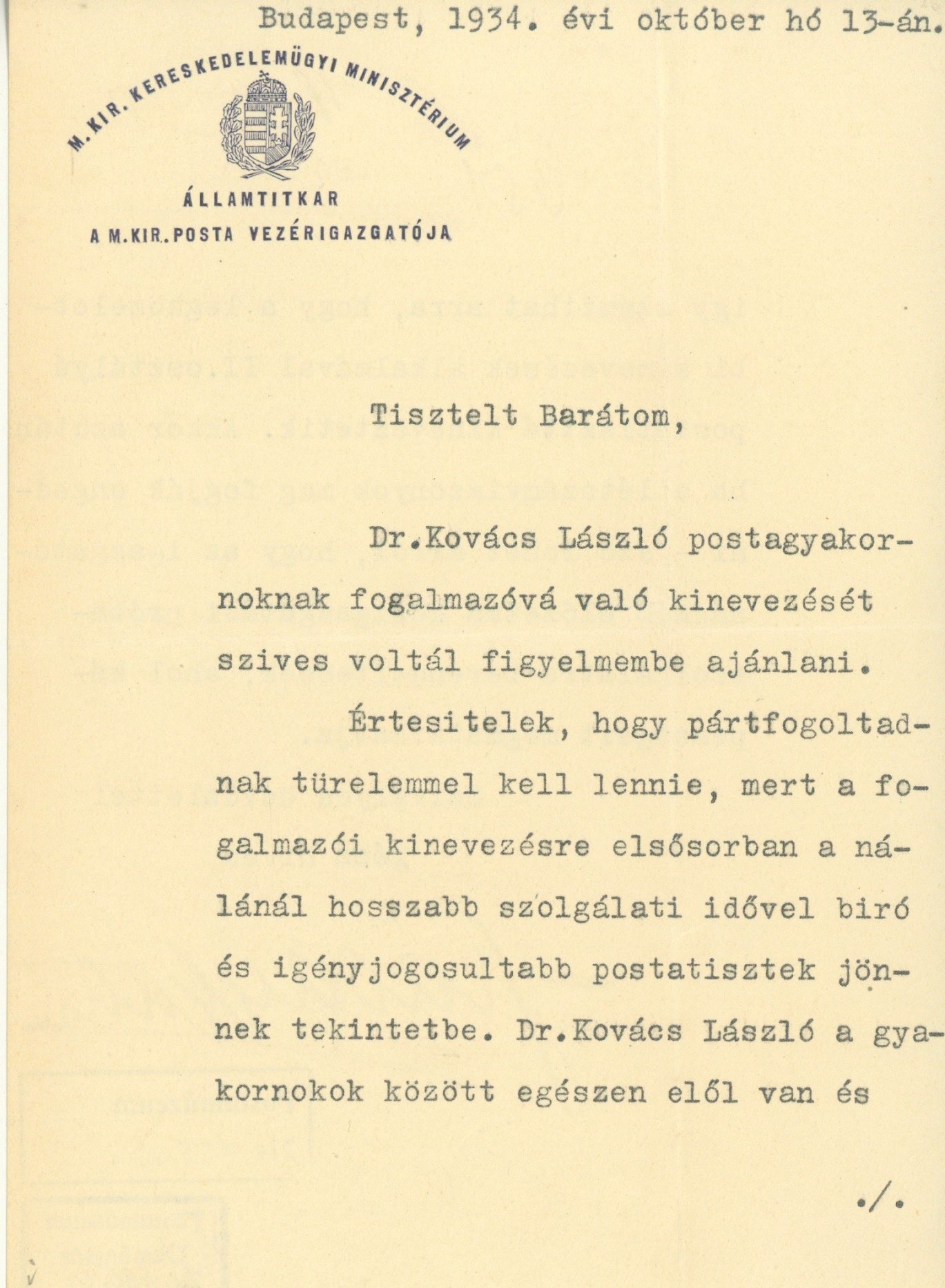 Szalay Gábor levele (Postamúzeum CC BY-NC-SA)