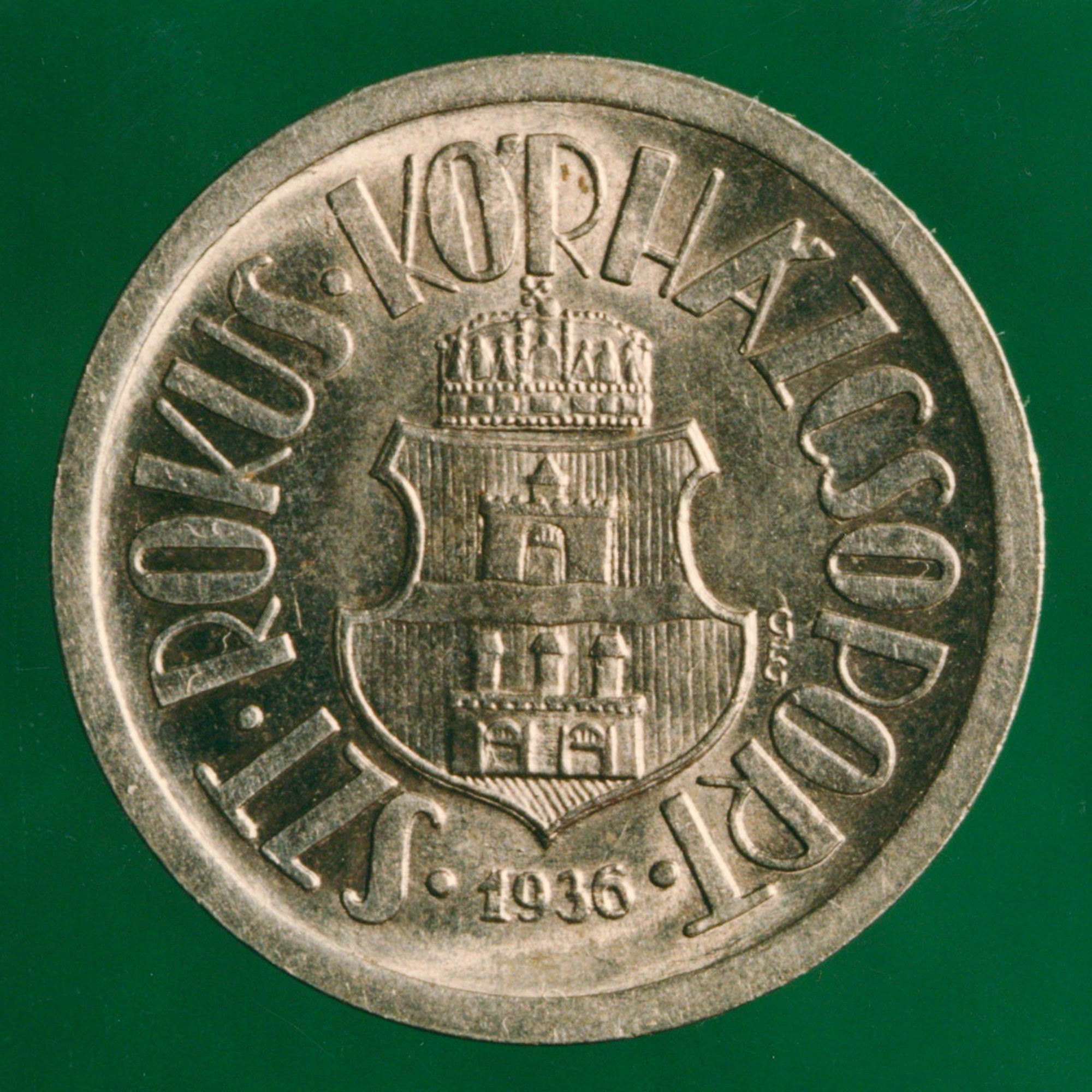 Távbeszélő érme „SZENT RÓKUS KÓRHÁZ 1936” (Postamúzeum CC BY-NC-SA)