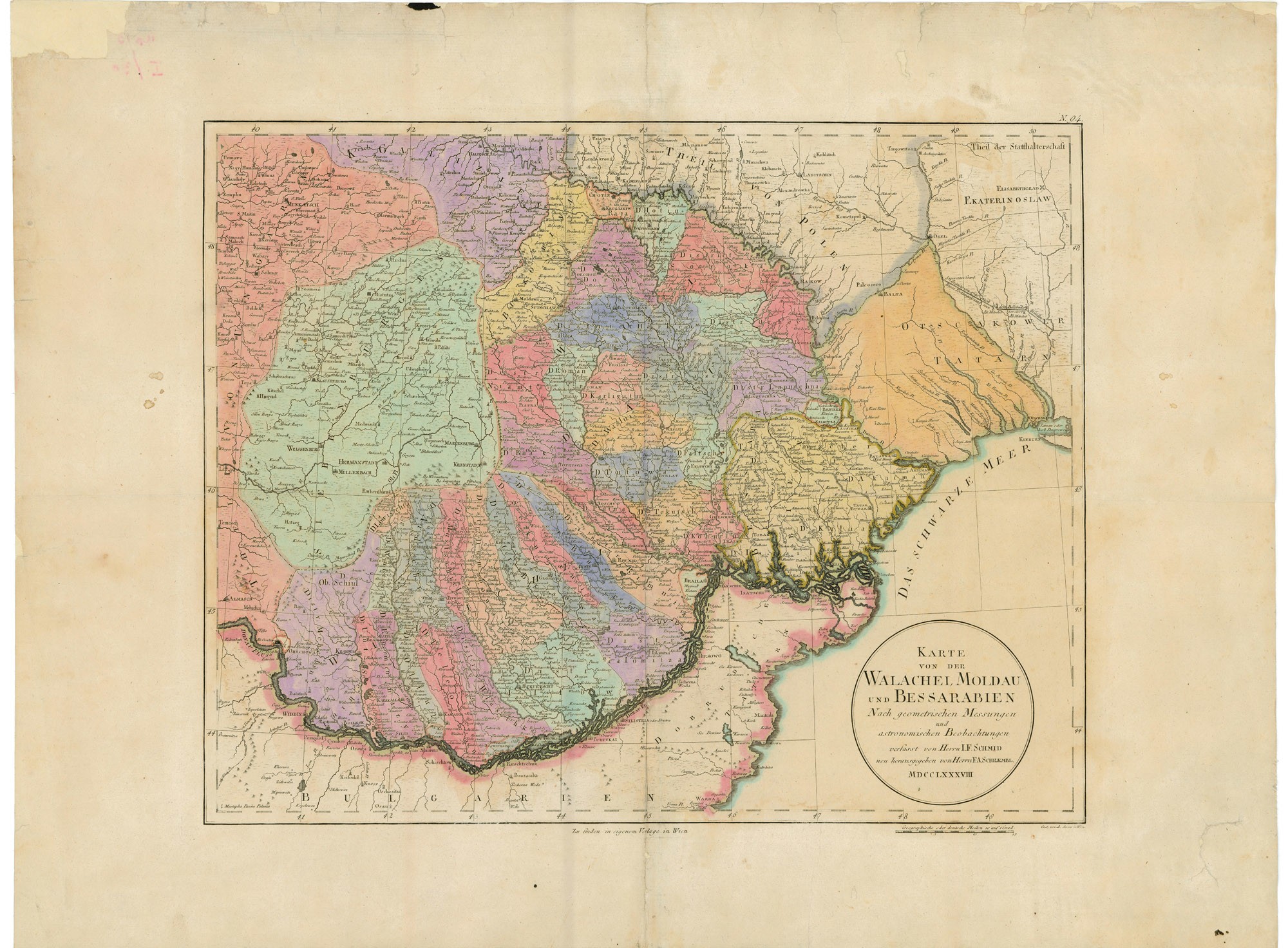 Oláhország, Moldova és Besszarábia térképe (Postamúzeum CC BY-NC-SA)