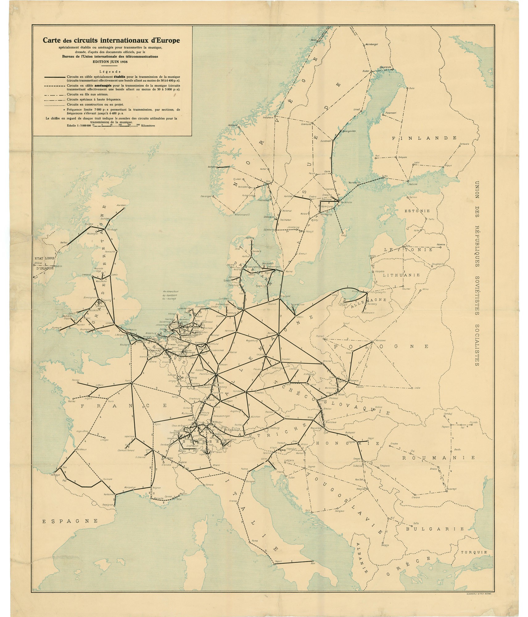 Európa műsorközlő-hálózatának térképe (Postamúzeum CC BY-NC-SA)