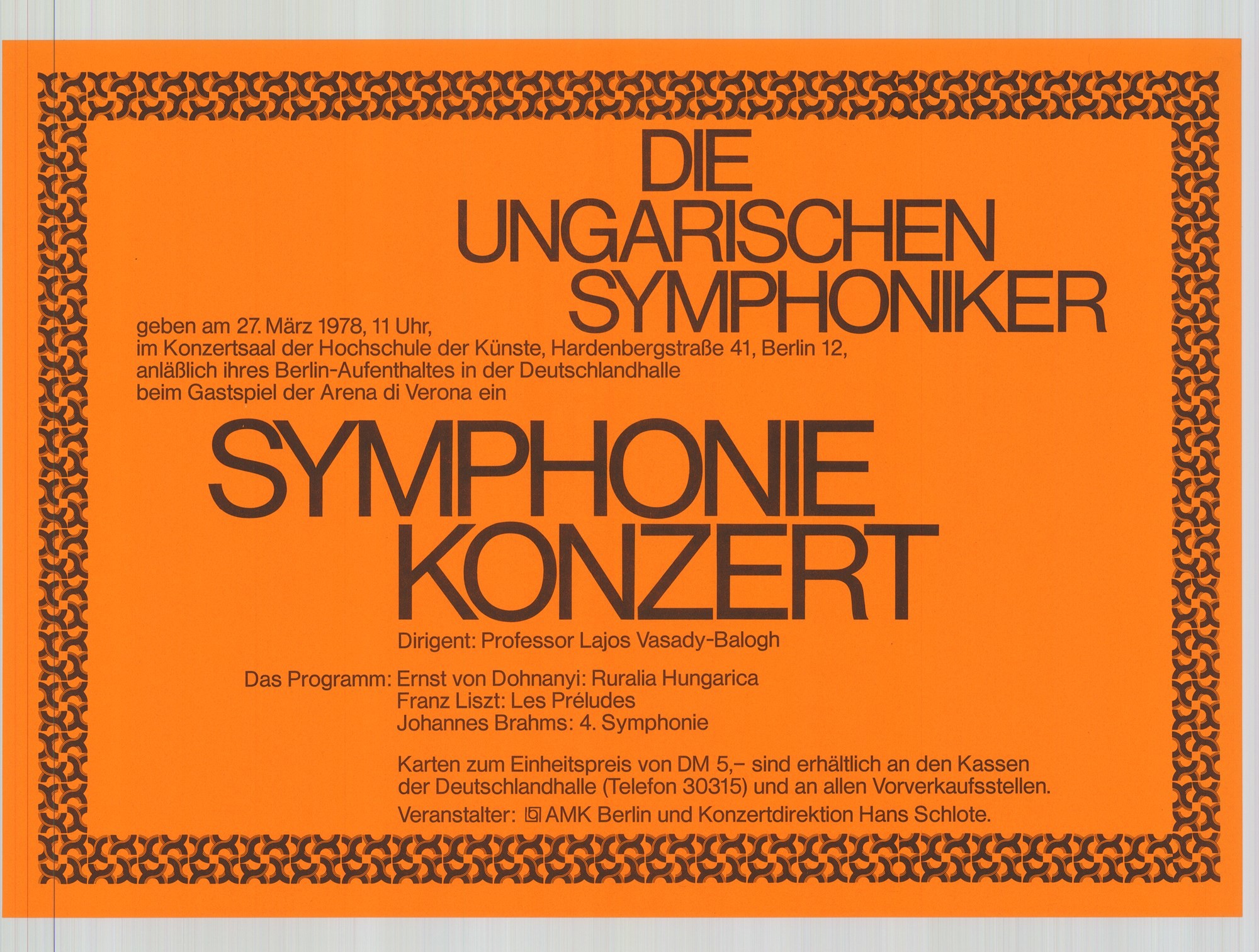Német nyelvű szöveges plakát - Postás Szimfonikus Zenekar, 1978 (Postamúzeum CC BY-NC-SA)