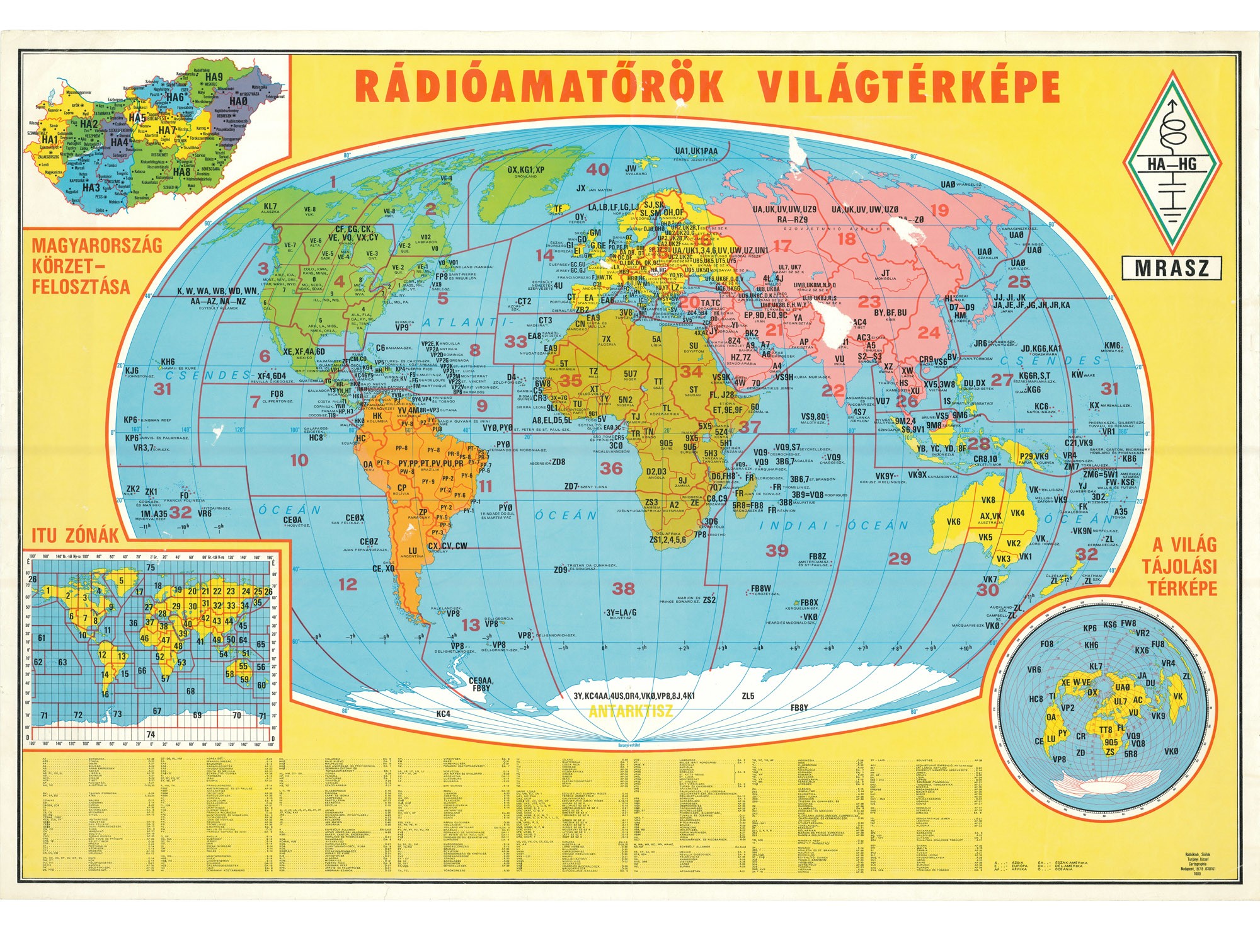 Rádióamatőrök világtérképe (Postamúzeum CC BY-NC-SA)