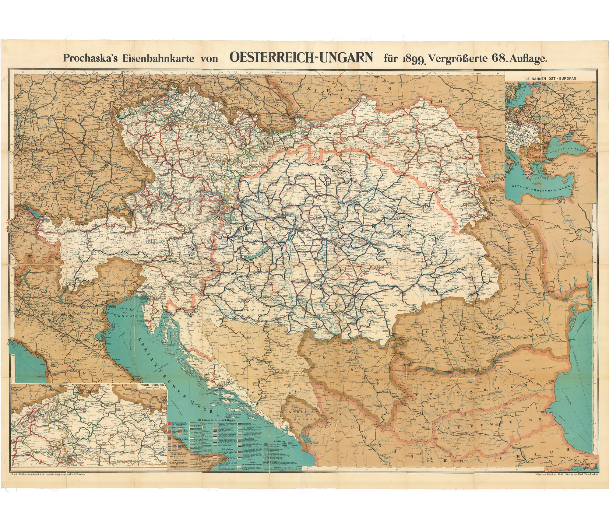Ausztria–Magyarország vasúti térképe, 1899 (Postamúzeum CC BY-NC-SA)