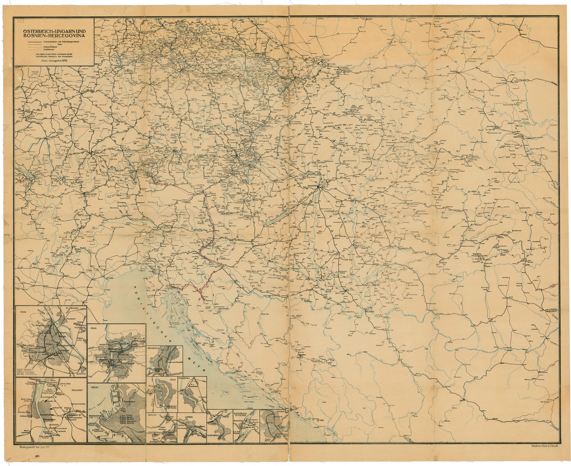 Ausztria–Magyarország és Bosznia–Hercegovina vasúti térképe (Postamúzeum CC BY-NC-SA)