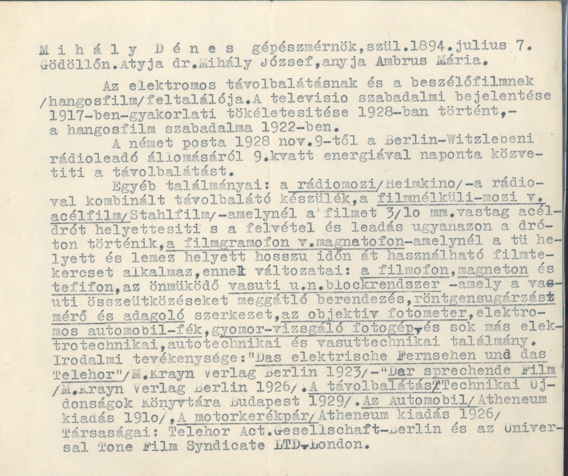Kézirat függelék: Mihály Dénes találmányairól (Postamúzeum CC BY-NC-SA)