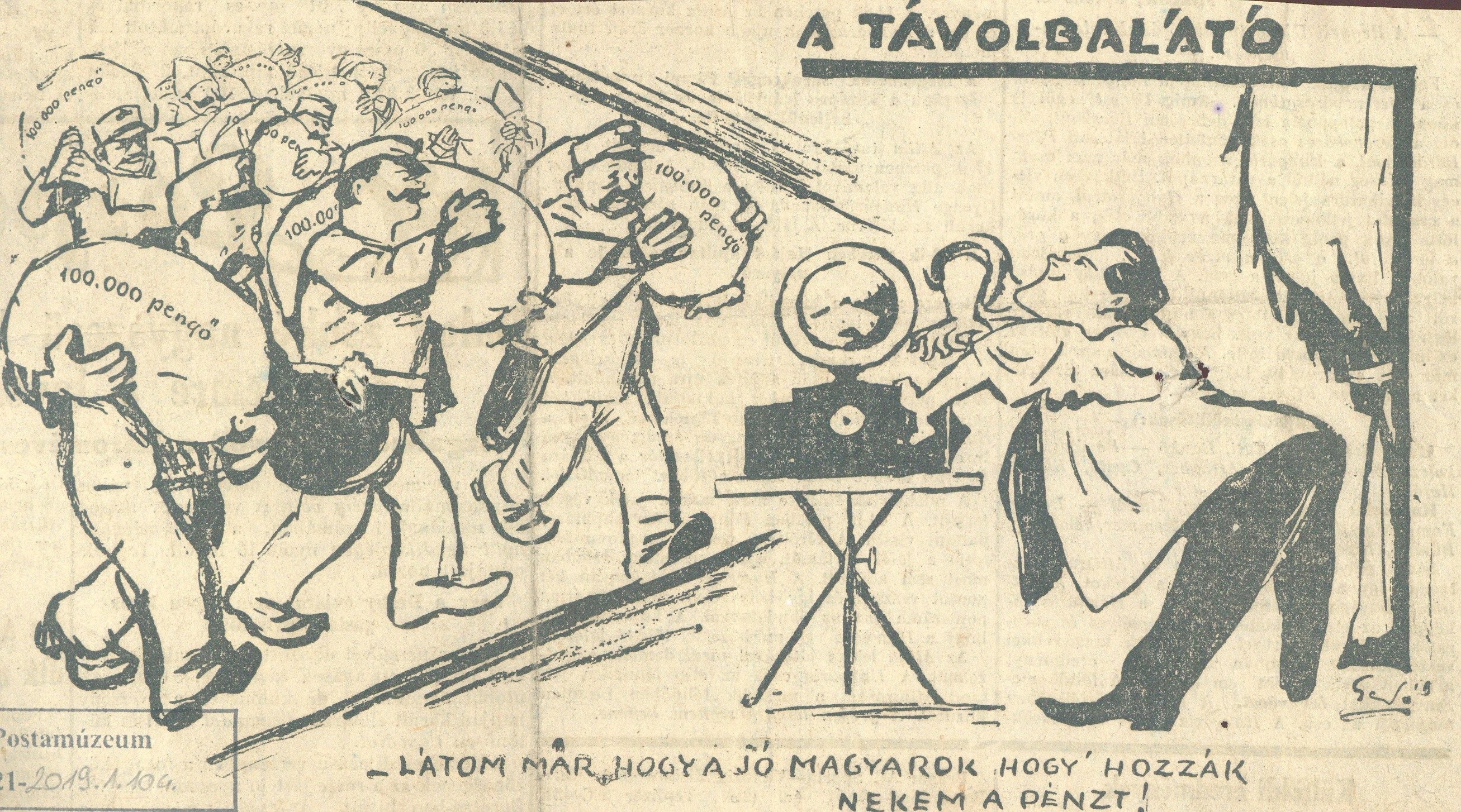 Kézirat függelék: Karikatúra újságban, szöveggel (Postamúzeum CC BY-NC-SA)