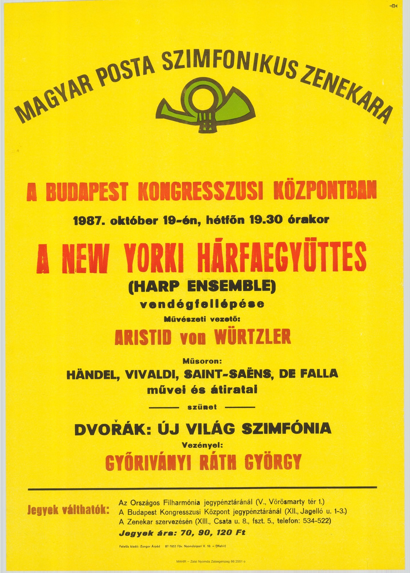Plakát - Postás Szimfonikus Zenekar a Kongresszusi Központban, 1987 (Postamúzeum CC BY-NC-SA)
