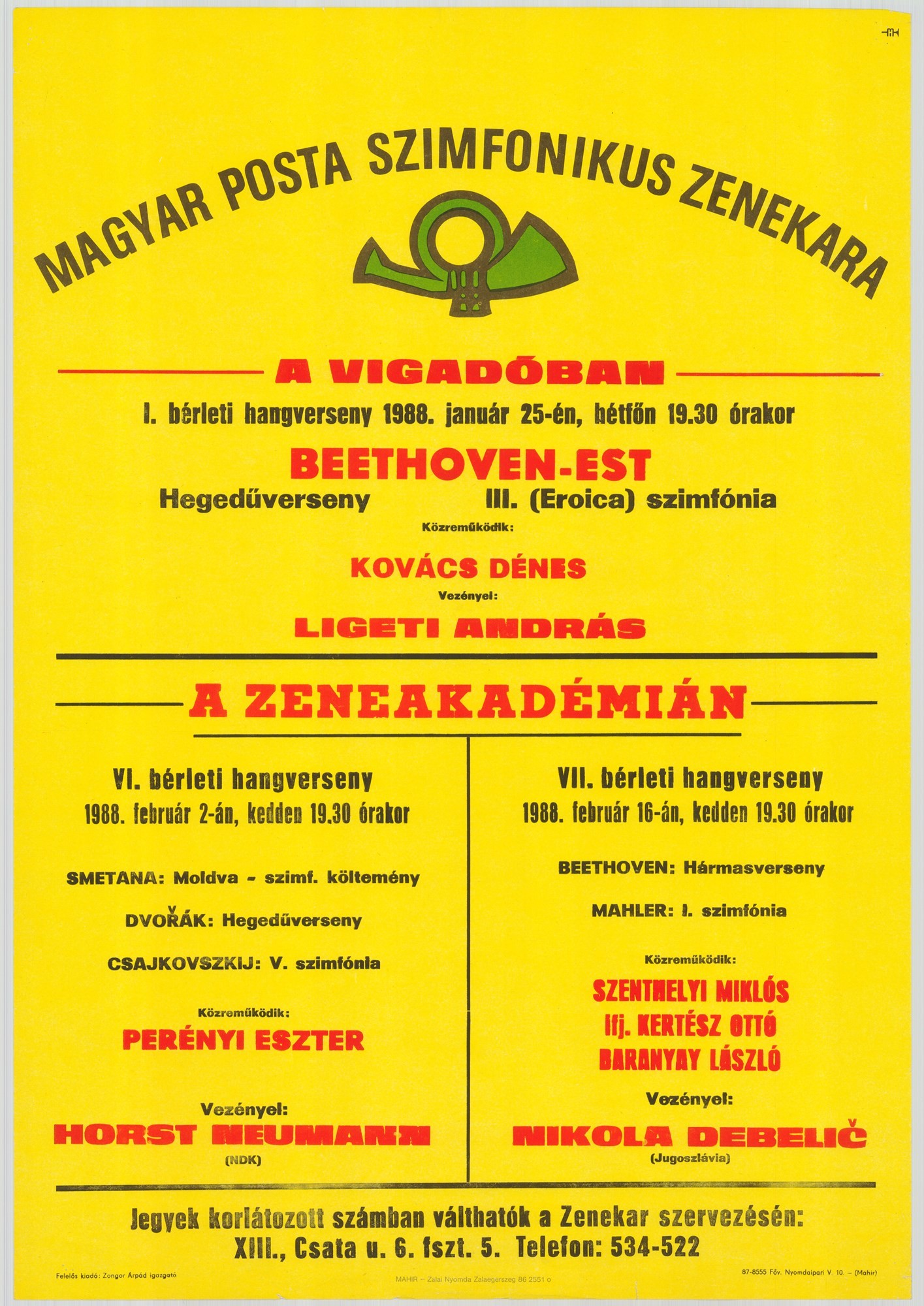 Plakát - Postás Szimfonikus Zenekar a Zeneakadémián, 1988 (Postamúzeum CC BY-NC-SA)