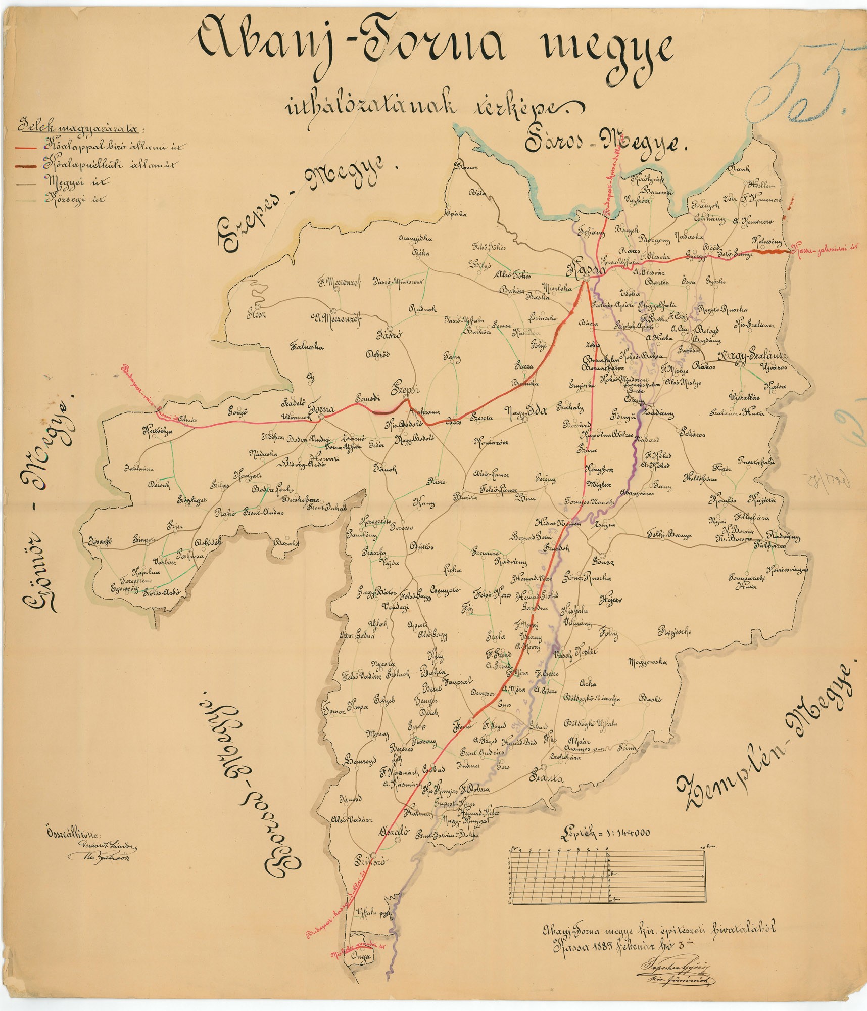 Abaúj-Torna megye úthálózatának térképe (Postamúzeum CC BY-NC-SA)