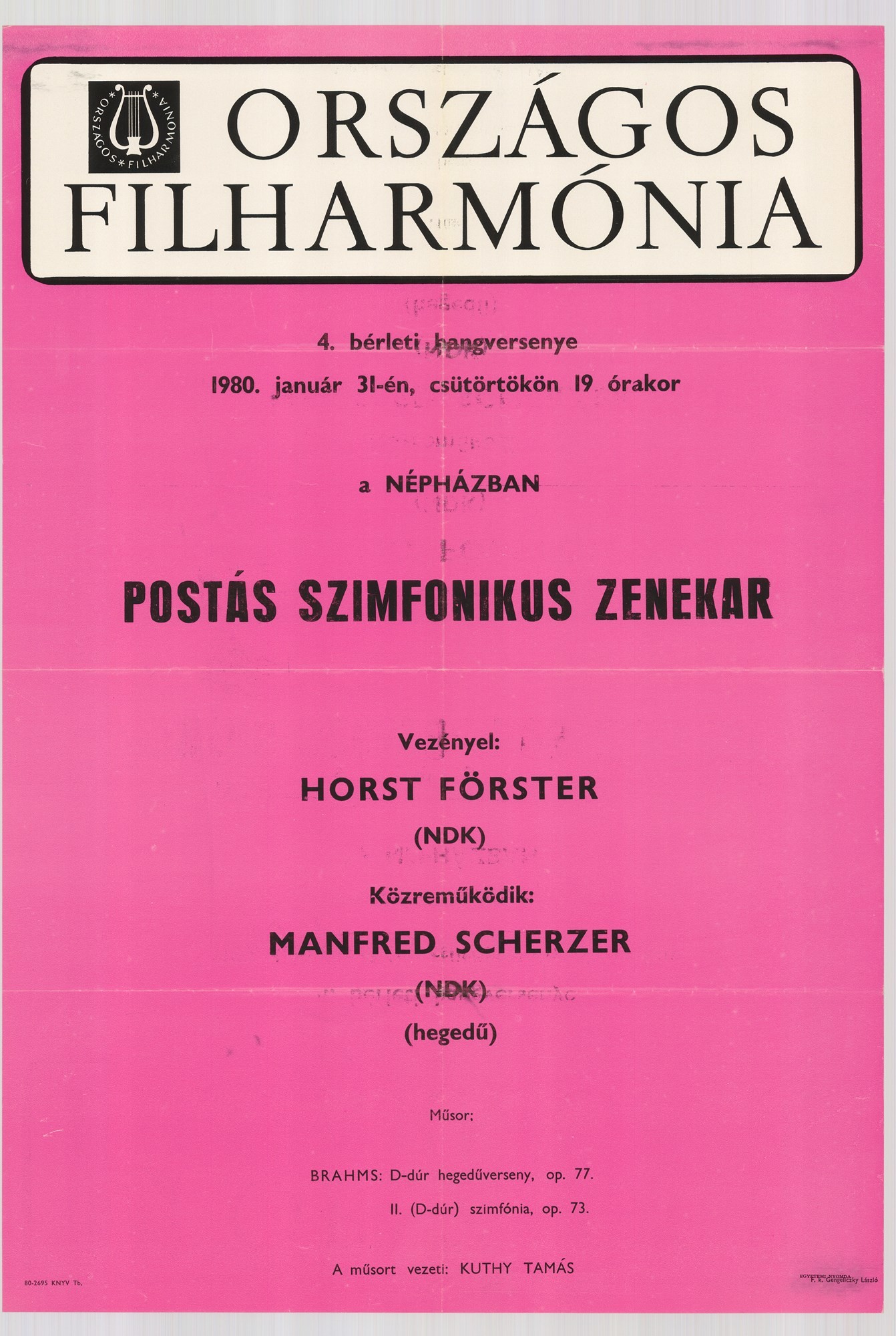 Plakát - Postás Szonfoniksu Zenekar hangversenye, 1980 (Postamúzeum CC BY-NC-SA)