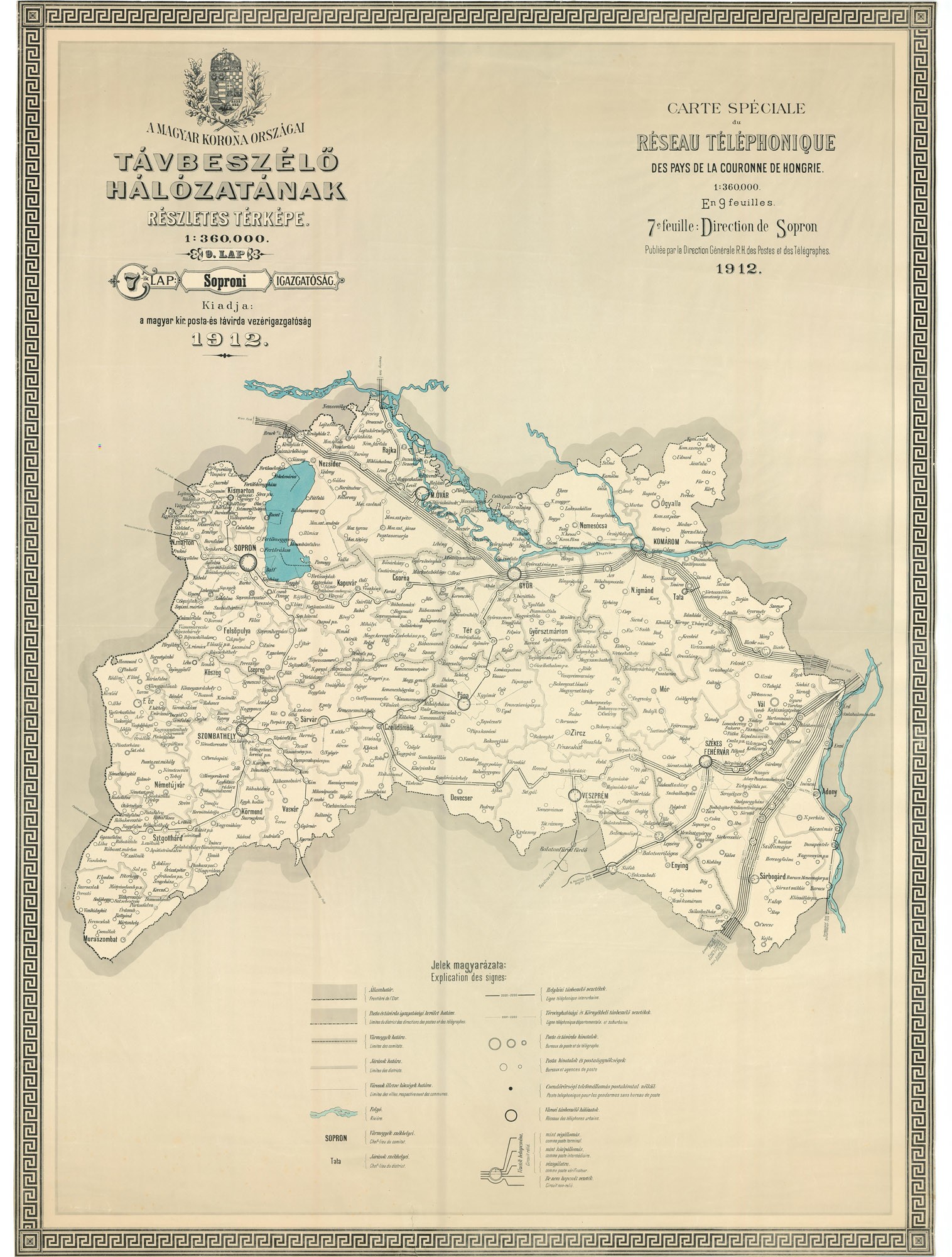 A Soproni Igazgatóság távbeszélő-hálózatának részletes térképe (Postamúzeum CC BY-NC-SA)