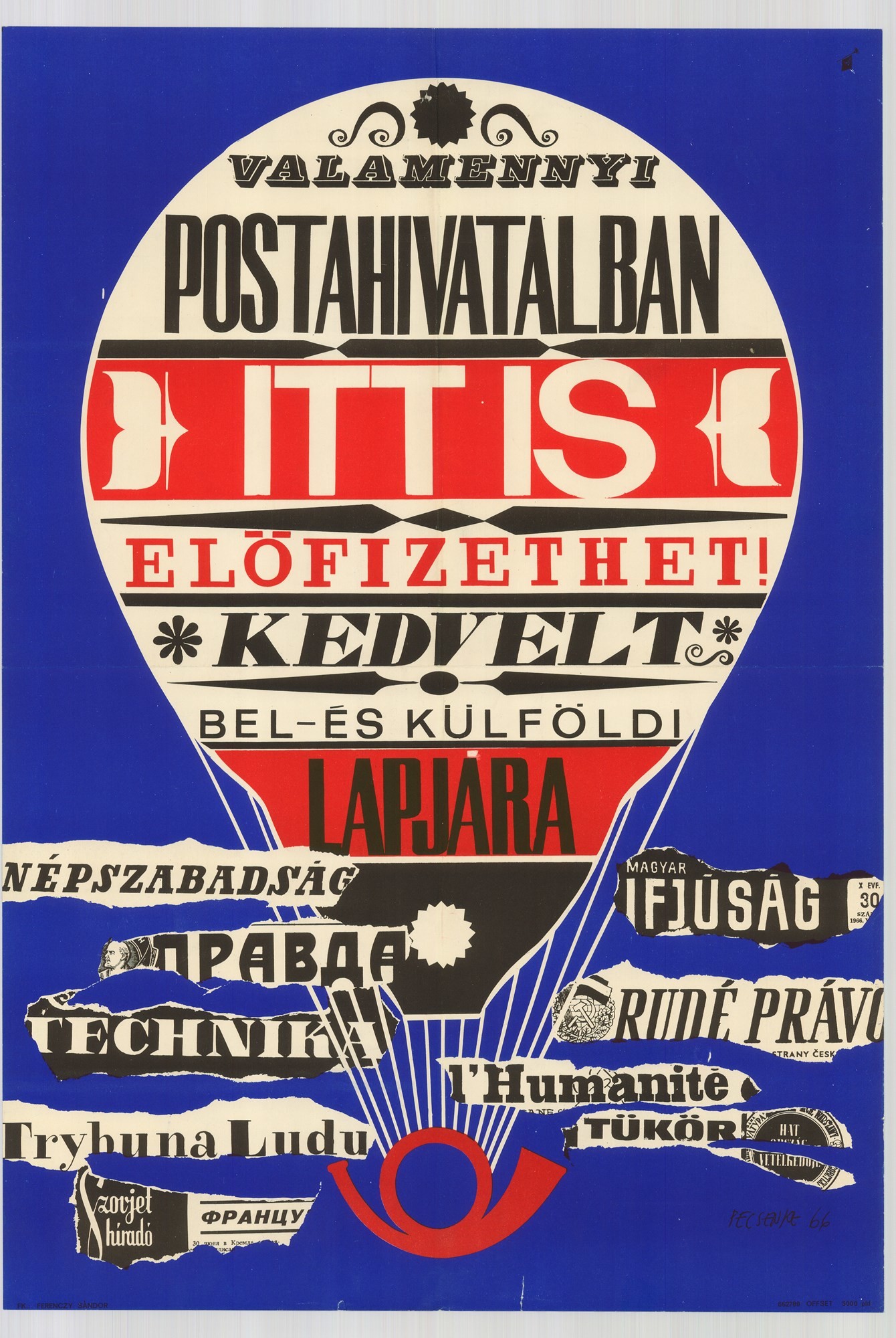 Plakát - hírlapelőfizetésről, 1966 (Postamúzeum CC BY-NC-SA)