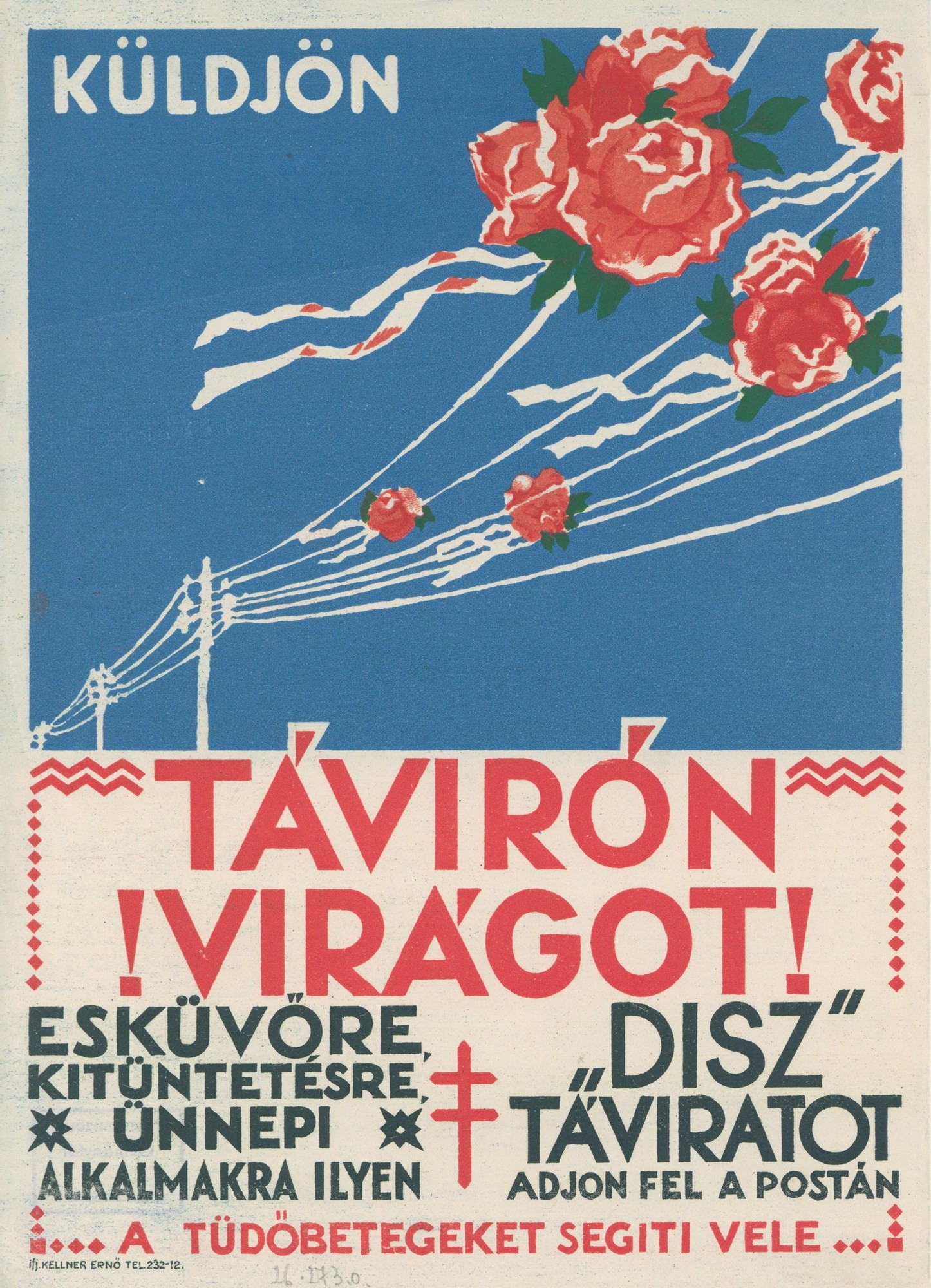 Plakát - Távírón virágot!, 1933 (Postamúzeum CC BY-NC-SA)
