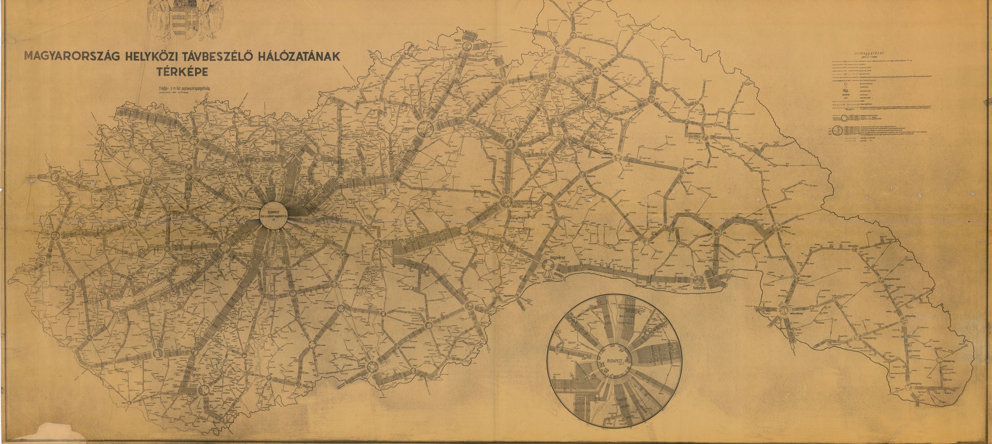 Magyarország helyközi távbeszélő-hálózatának térképe (Postamúzeum CC BY-NC-SA)