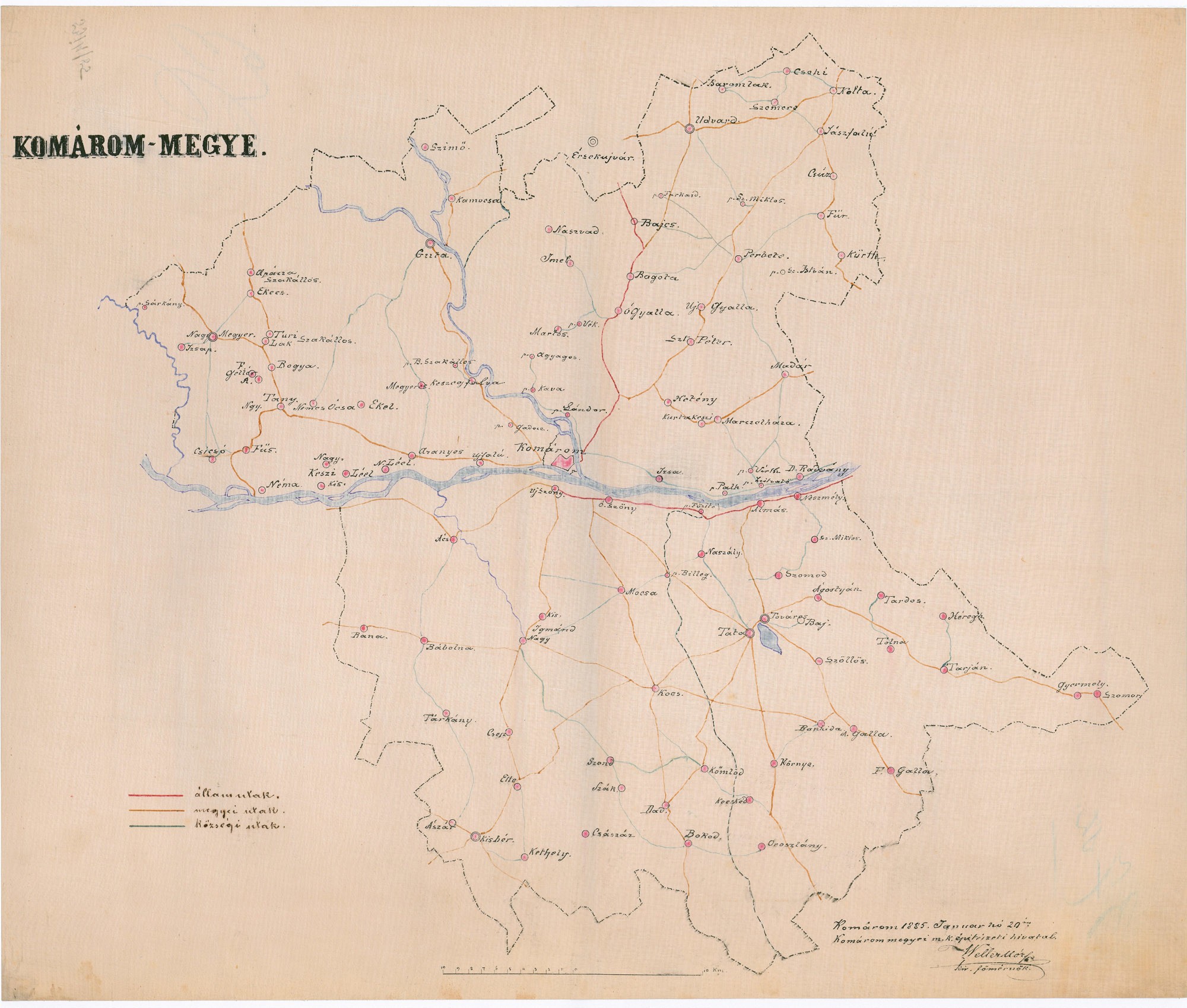 Komárom megye térképe (Postamúzeum CC BY-NC-SA)