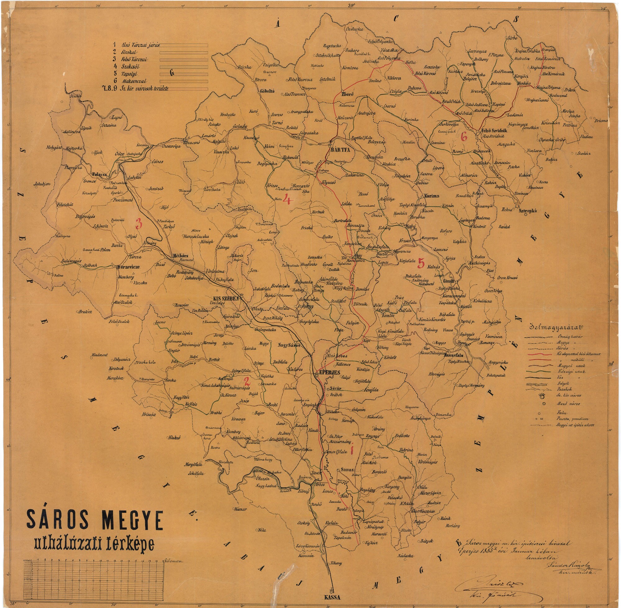 Sáros megye úthálózati térképe (Postamúzeum CC BY-NC-SA)