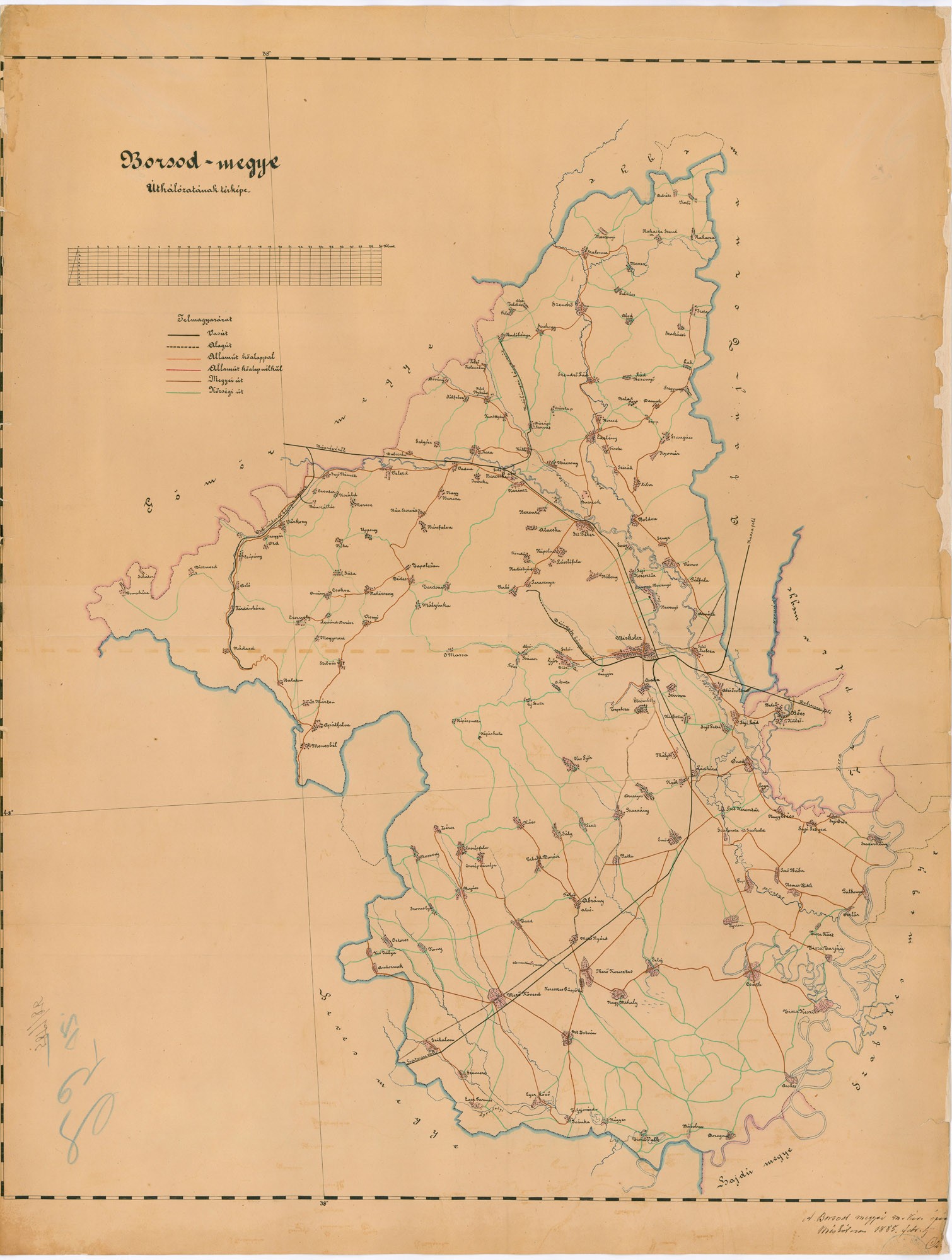 Borsod megye úthálózatának térképe (Postamúzeum CC BY-NC-SA)