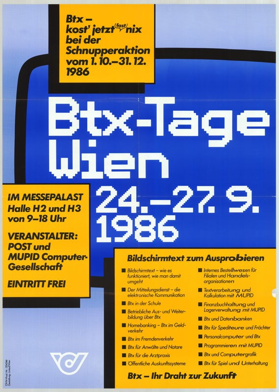 Plakát - Osztrák posta, BTX 1986 (Postamúzeum CC BY-NC-SA)
