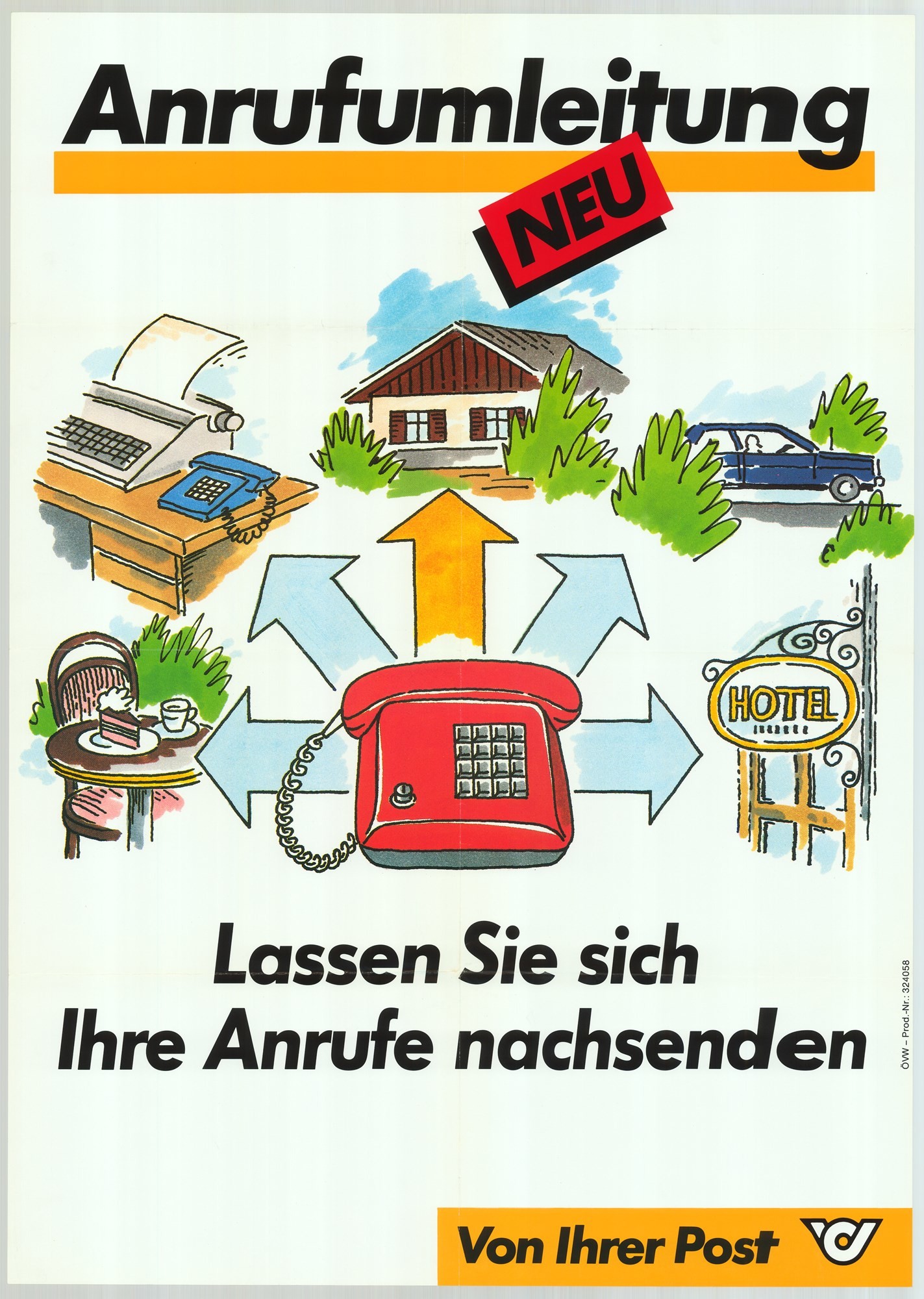 Plakát - Osztrák posta, hívásátirányítás (Postamúzeum CC BY-NC-SA)
