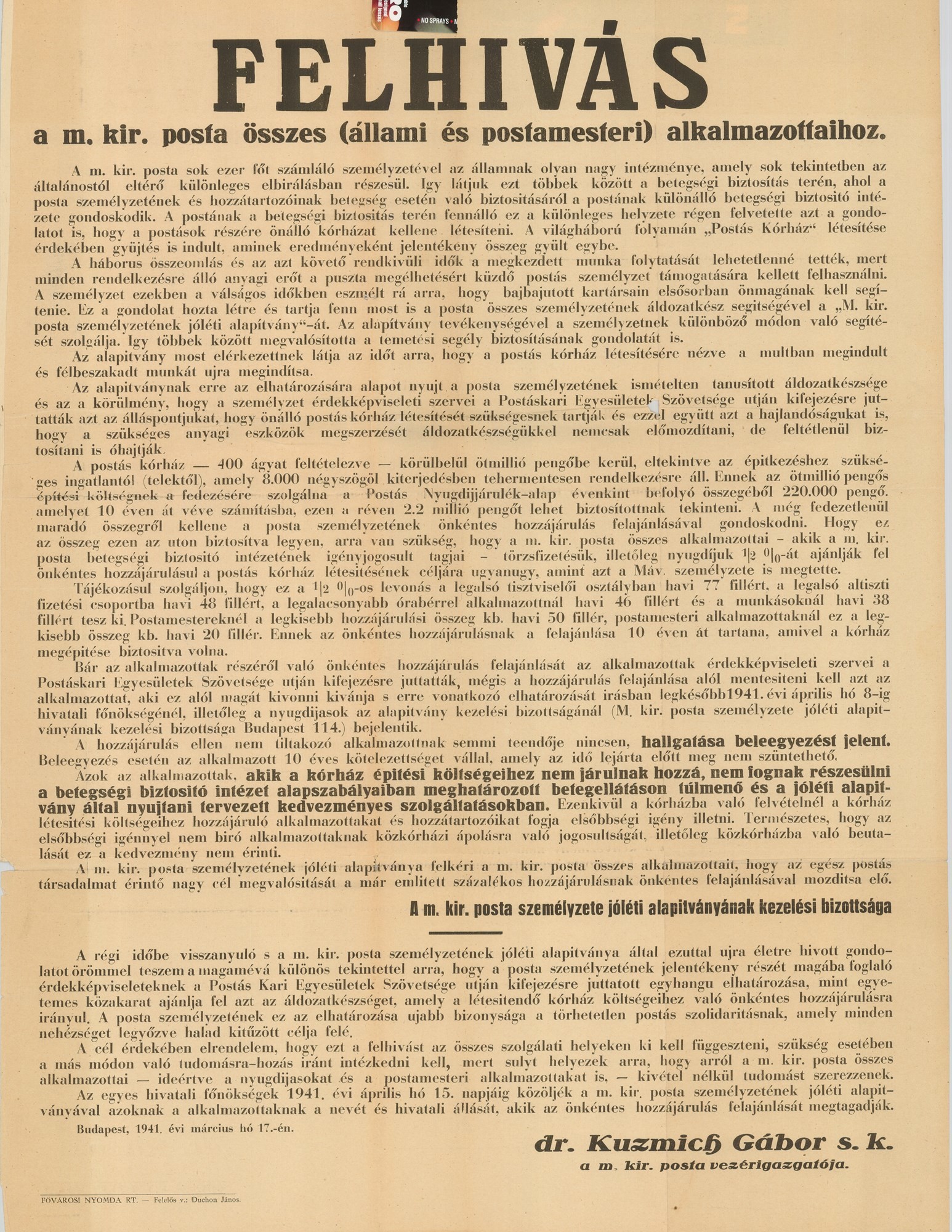 Plakát - Felhívás, 1941 (Postamúzeum CC BY-NC-SA)