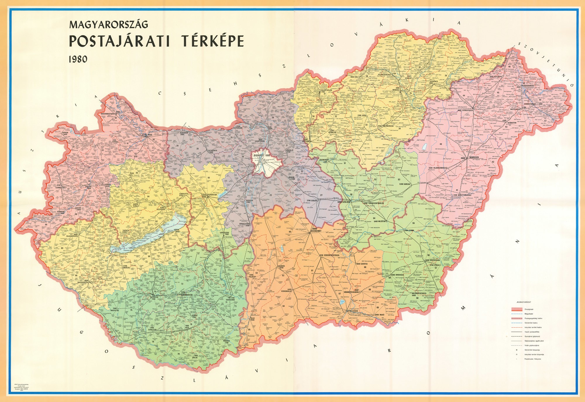 Magyarország postajárati térképe, 1980 (Postamúzeum CC BY-NC-SA)