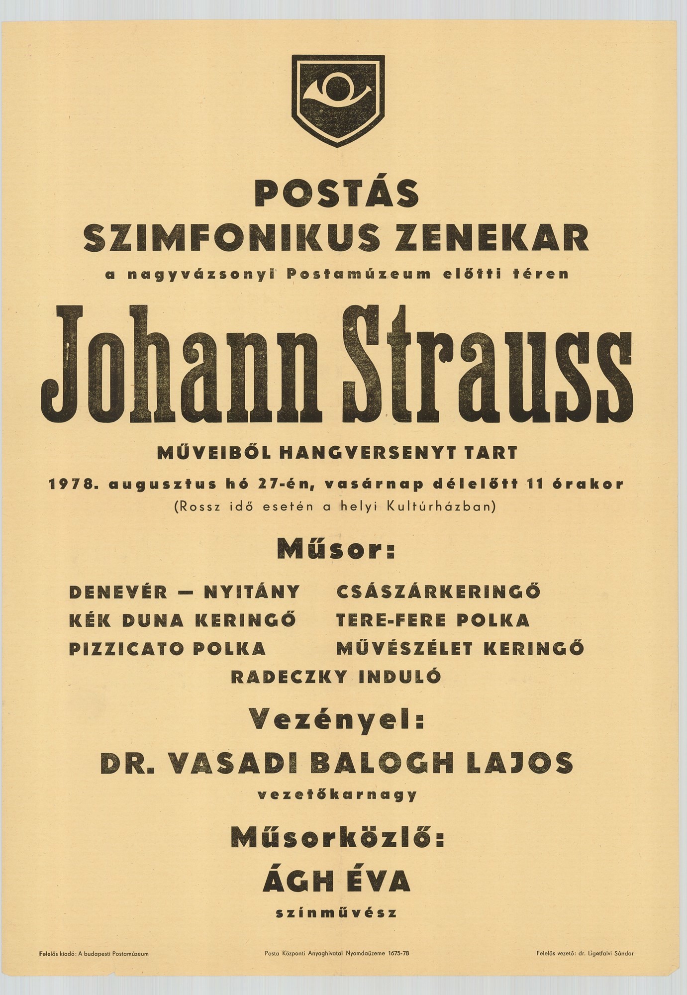 Plakát - Postás Szimfonikus Zenekar, 1978 (Postamúzeum CC BY-NC-SA)