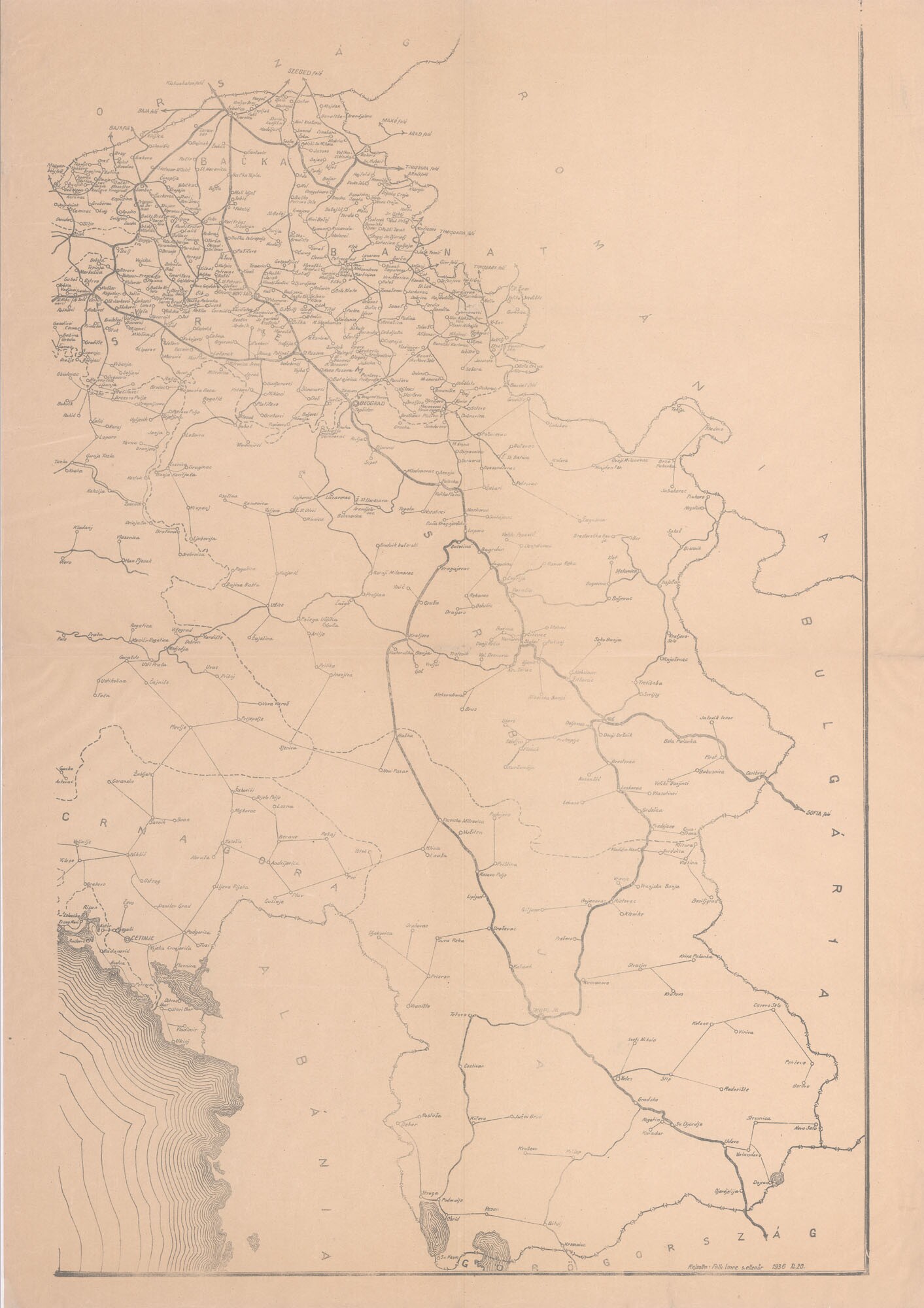 Jugoszláv Királyság postai térképe II. (Postamúzeum CC BY-NC-SA)